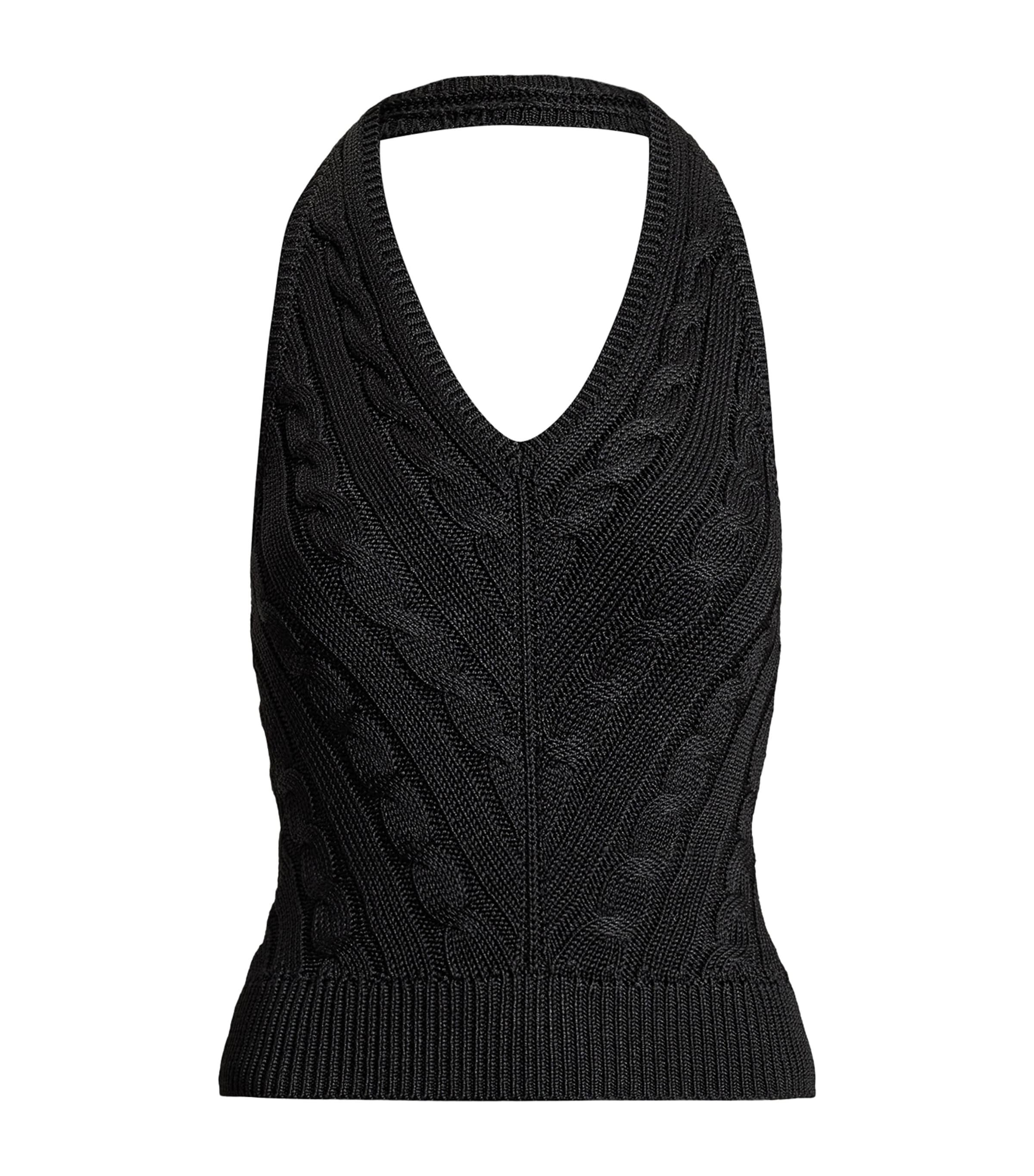 Ralph Lauren Collection Womens Silk Cable-Knit Halterneck Top Black Image 1