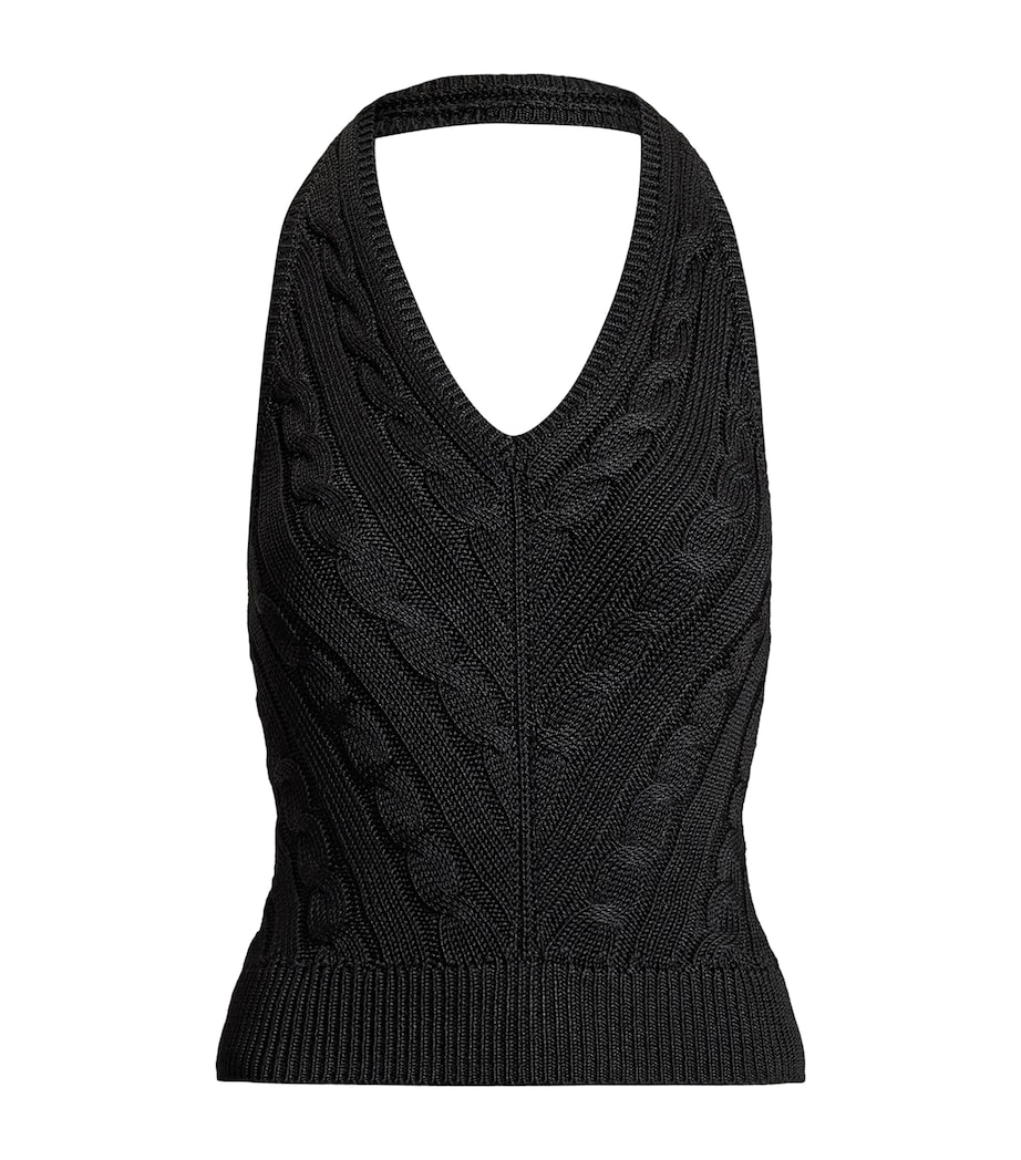 Ralph Lauren Collection Womens Silk Cable-Knit Halterneck Top Black Image 1