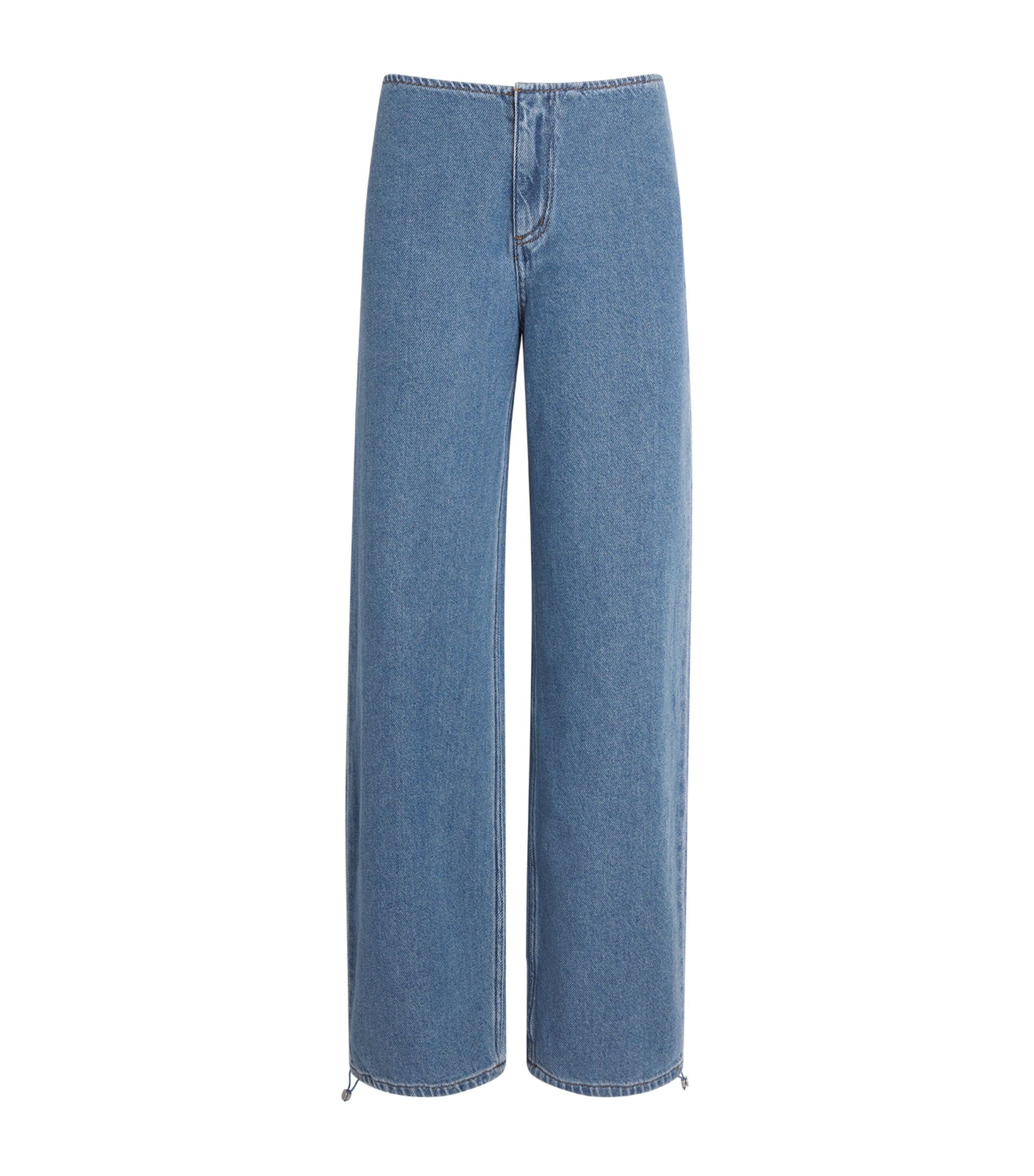 STILL HERE Womens Drawstring Sport Wide-Leg Jeans Classic Blue Image 1