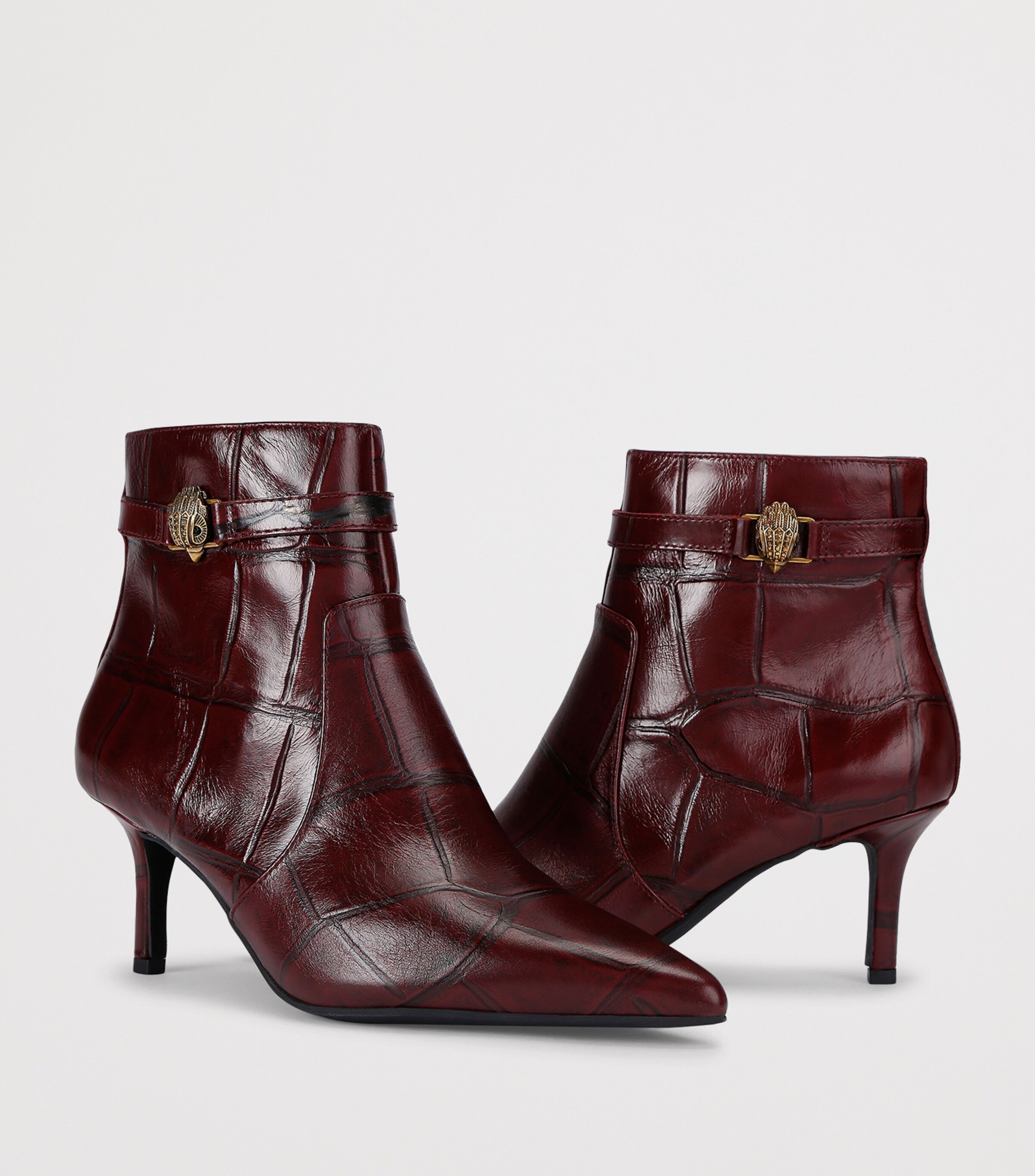 Kurt Geiger London Leather Croc-Embossed Kensington Ankle Boots Wine Image 3