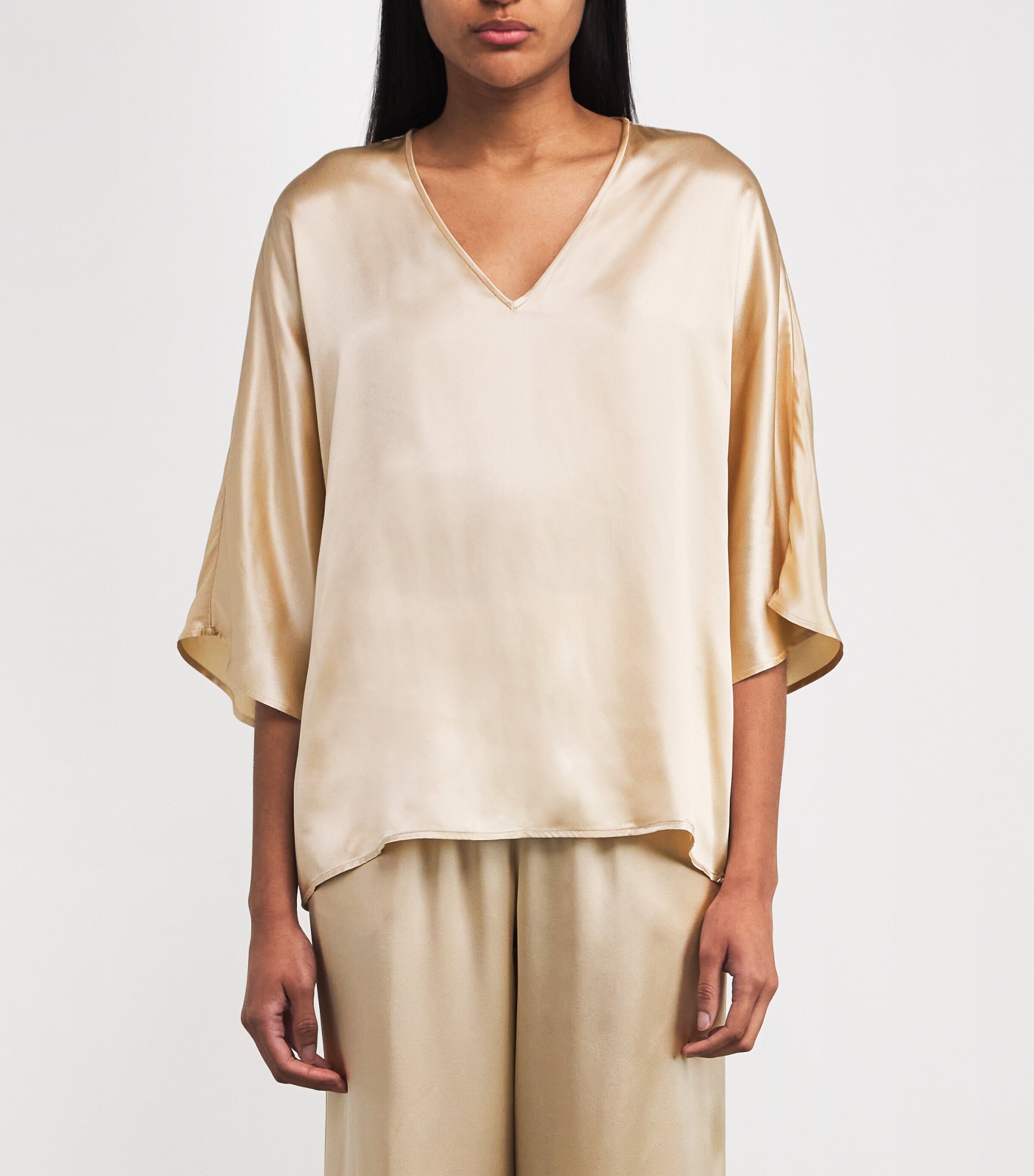 Eleventy Womens Silk V-Neck Blouse Sabbia Image 3