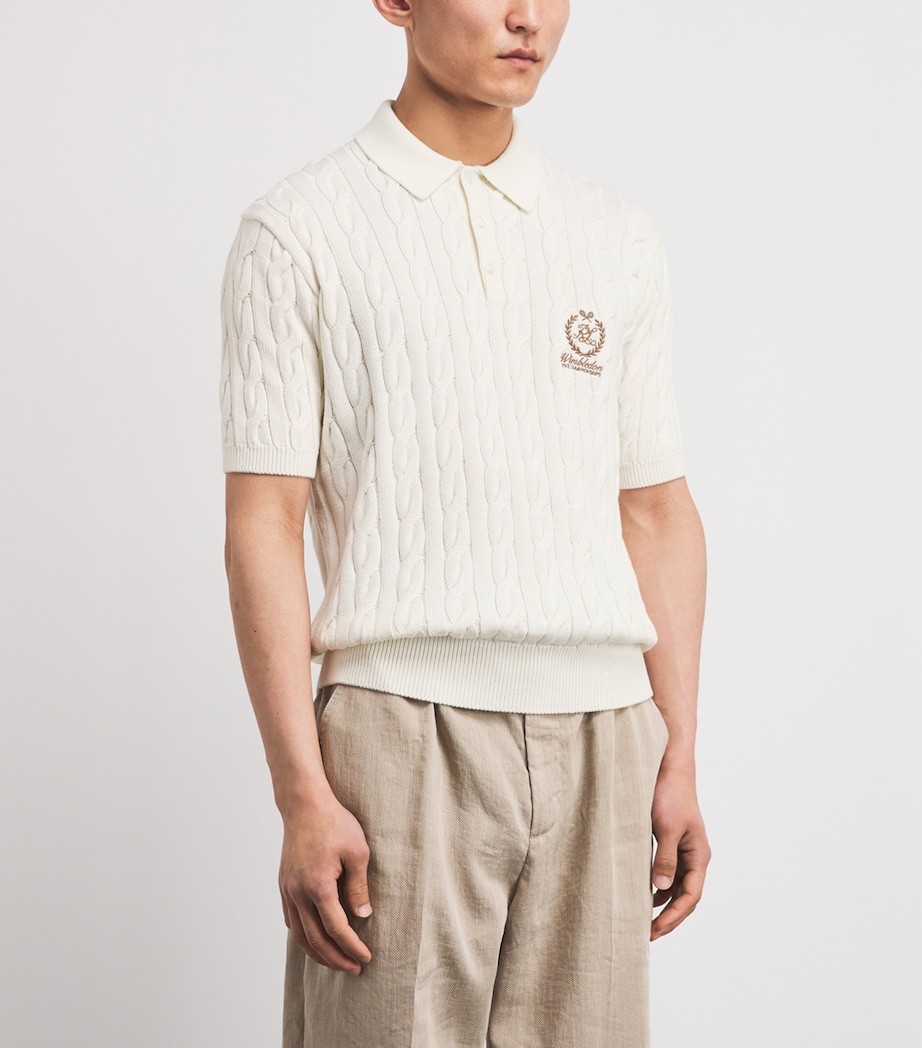 Ralph Lauren Purple Label Mens x Wimbledon Cotton-Blend Cable-Knit Polo Shirt Cream Image 4