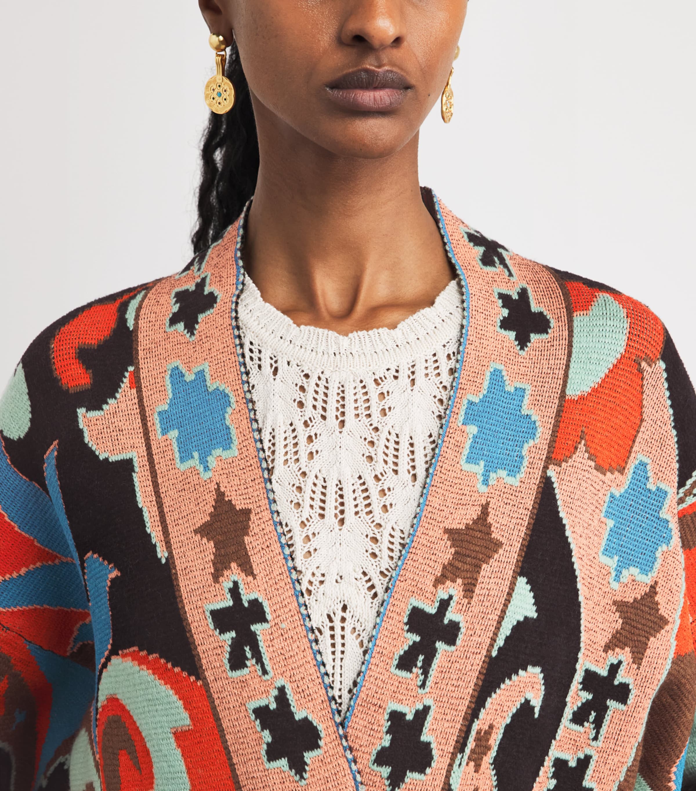 Etro Womens Wool-Blend Jacquard Cardigan Red Image 3