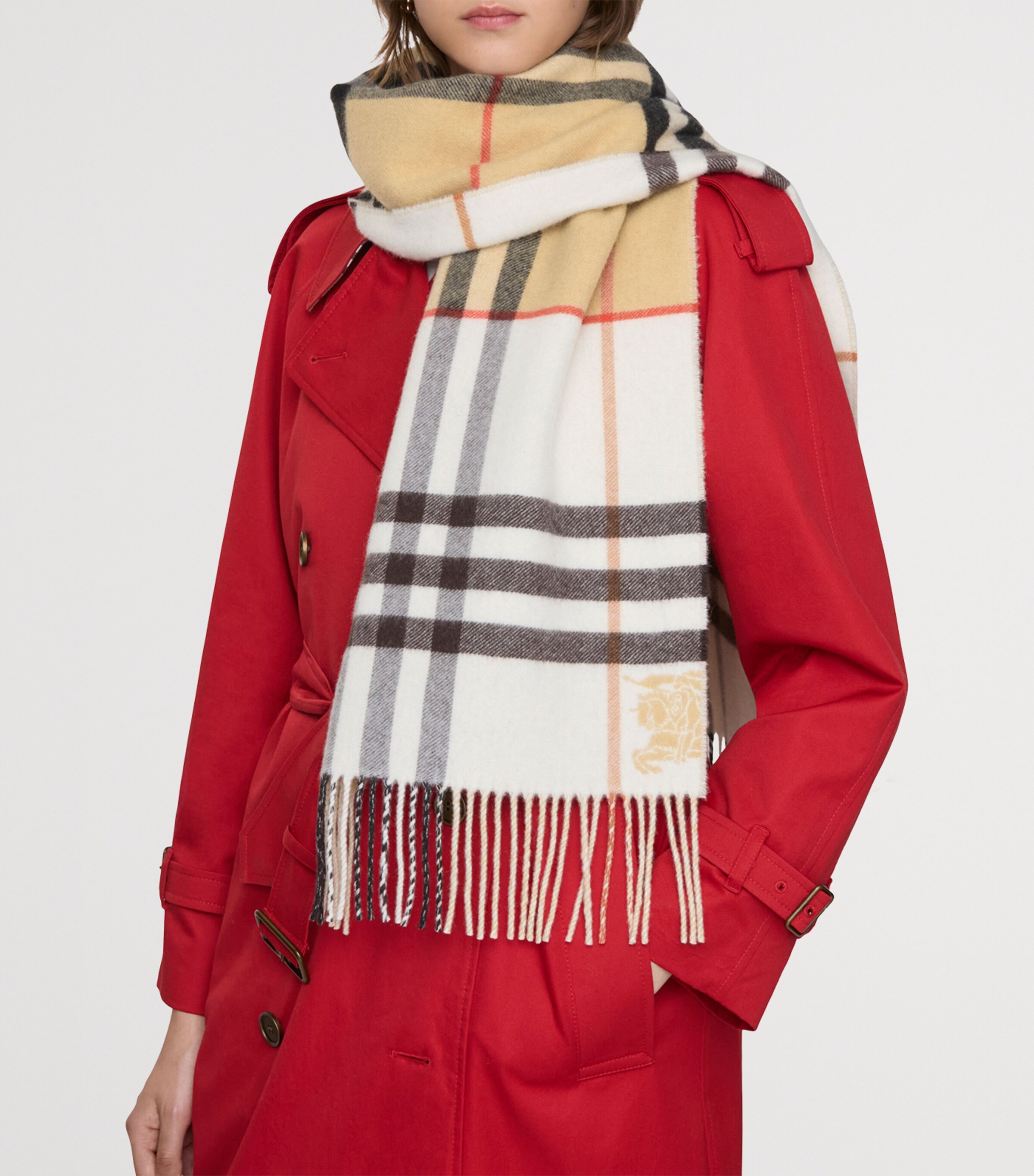 Cashmere Contrast Check Scarf SAND/PEBBLE WHITE Image 8