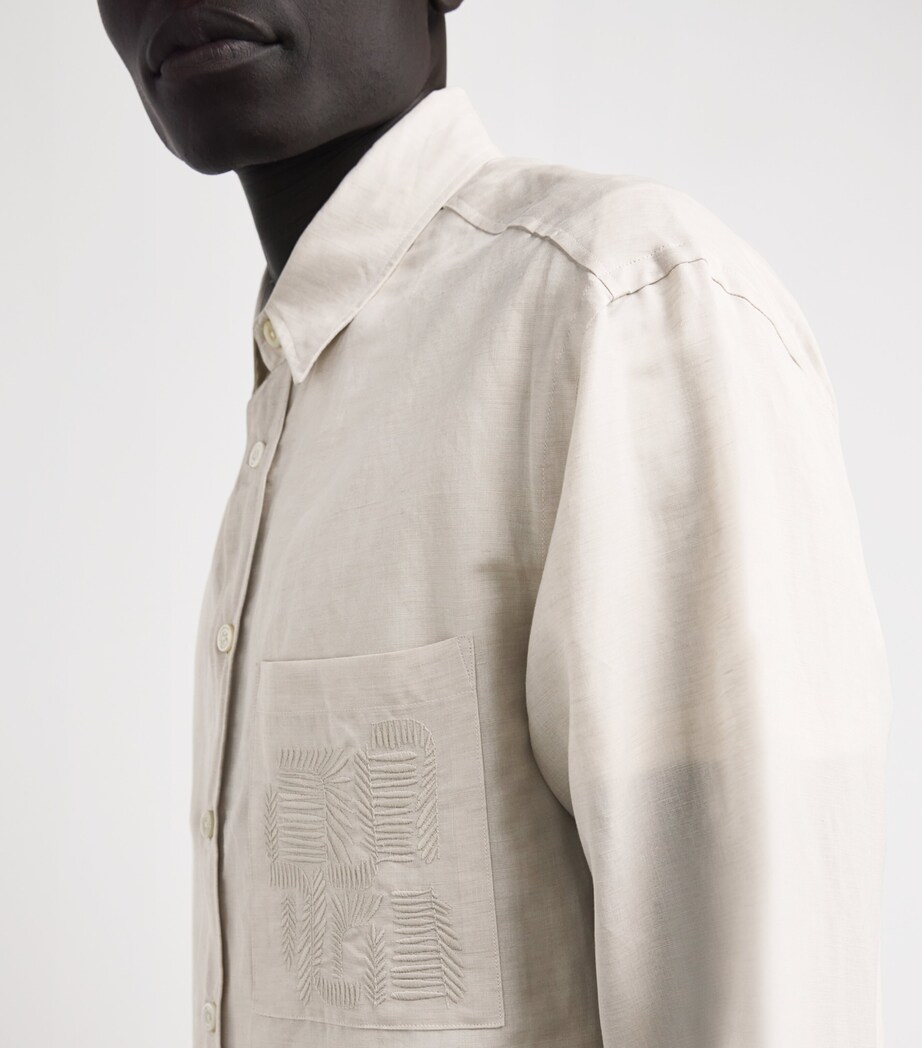 Linen-Cotton Embroidered Shirt 701-BEIGE Image 6