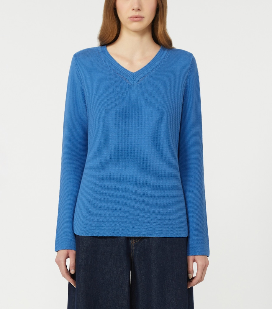 Weekend Max Mara Womens Cotton V-Neck Sweater Cornflower Blue Image 2