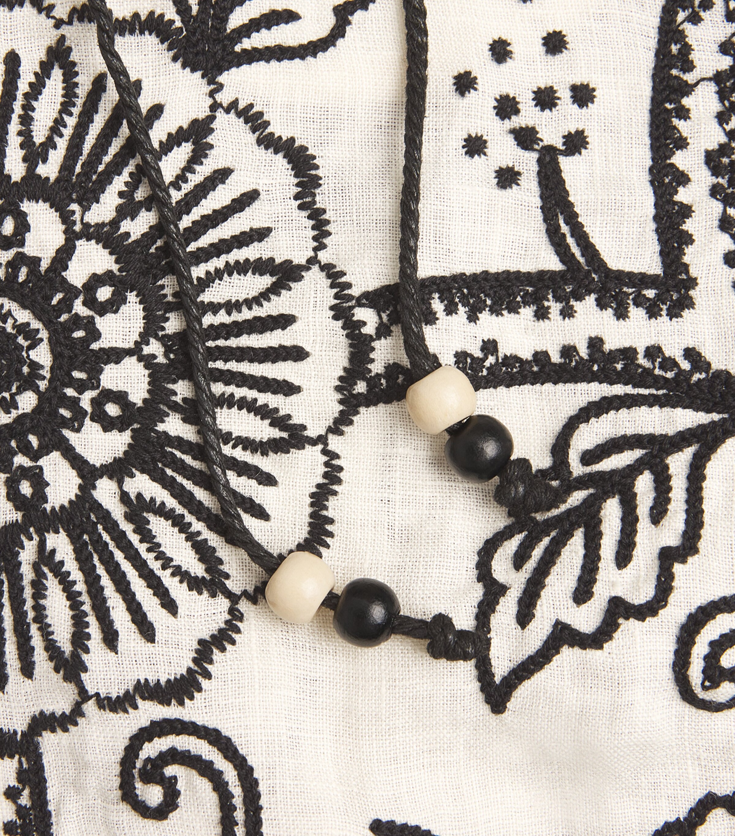 Linen Embroidered Mini Dress IVORY/BLACK Image 5