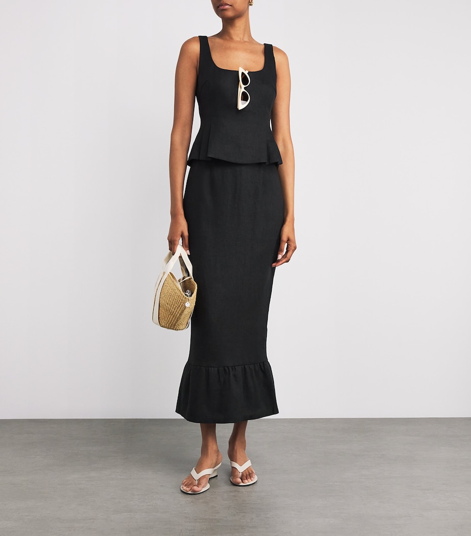 Linen Rosalie Peplum Top BLACK Image 2