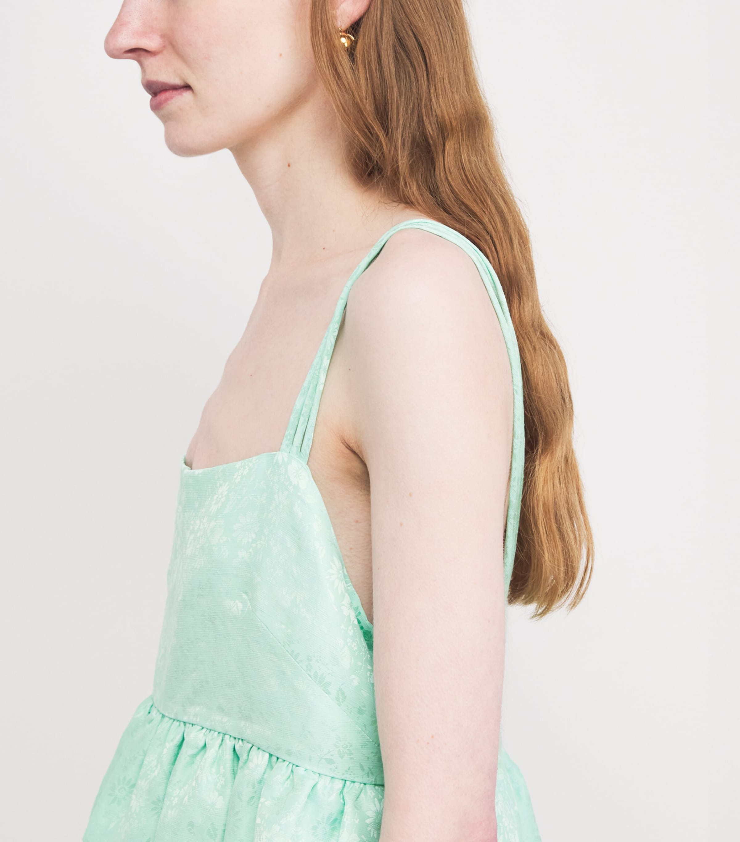 Sandro Paris Womens Floral Jacquard Ruffle Crop Top Light Green Image 3