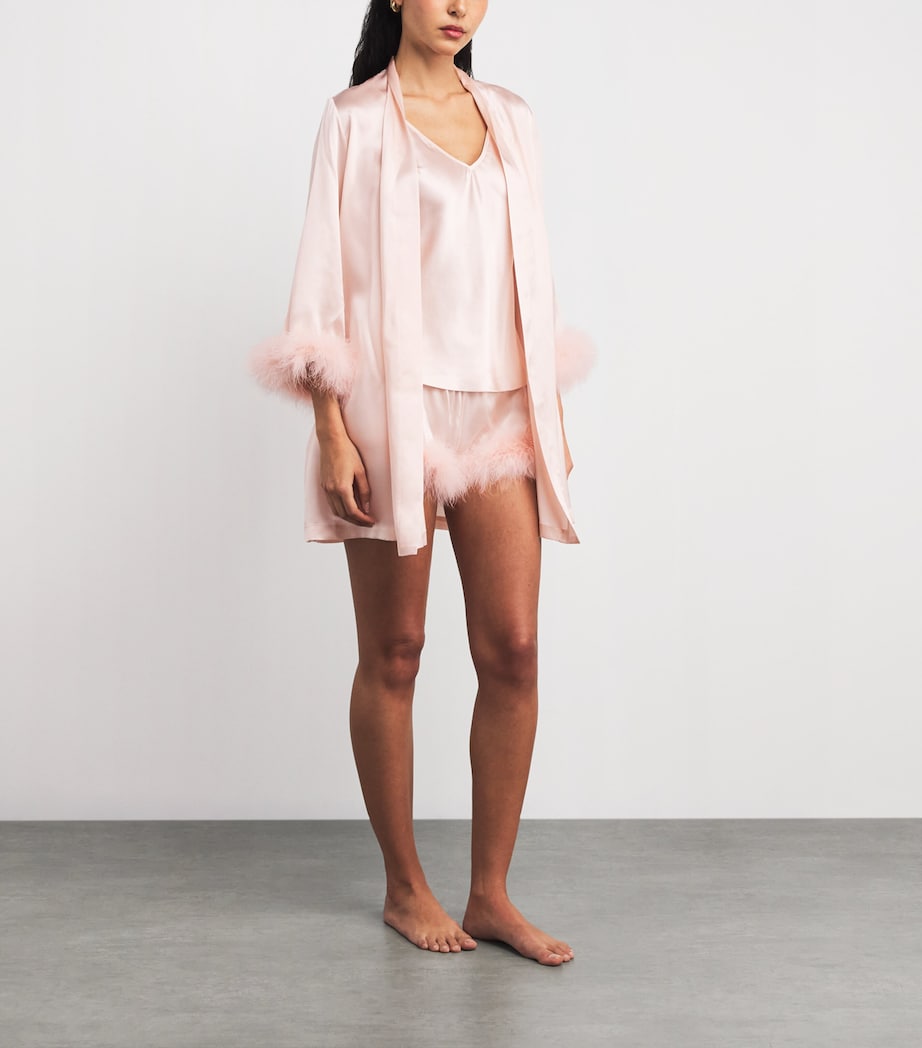 Silk Feather-Trim Taylor Robe PERFUME PINK Image 2