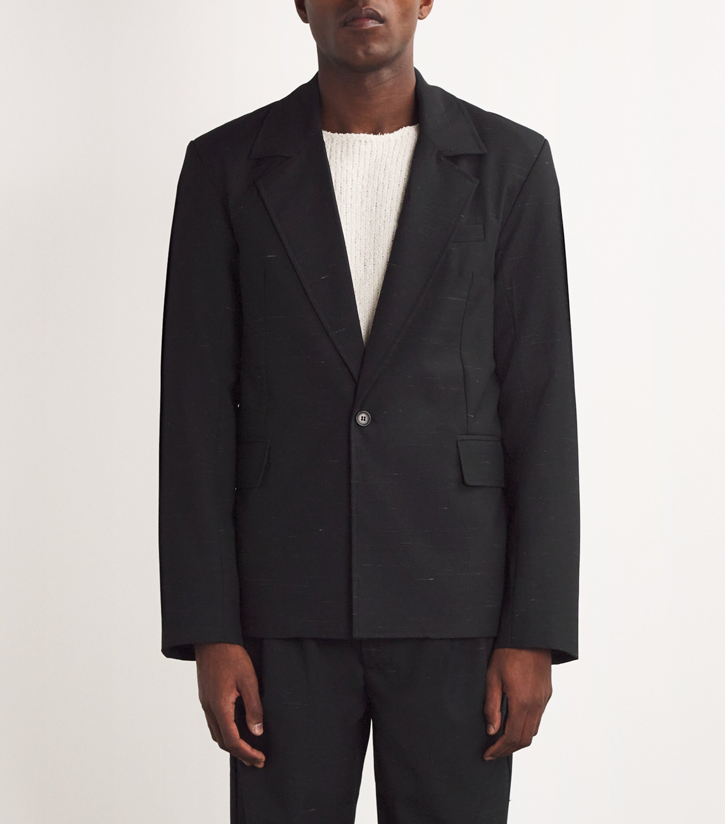 Wool-Linen Heathered Blazer BLACK Image 3