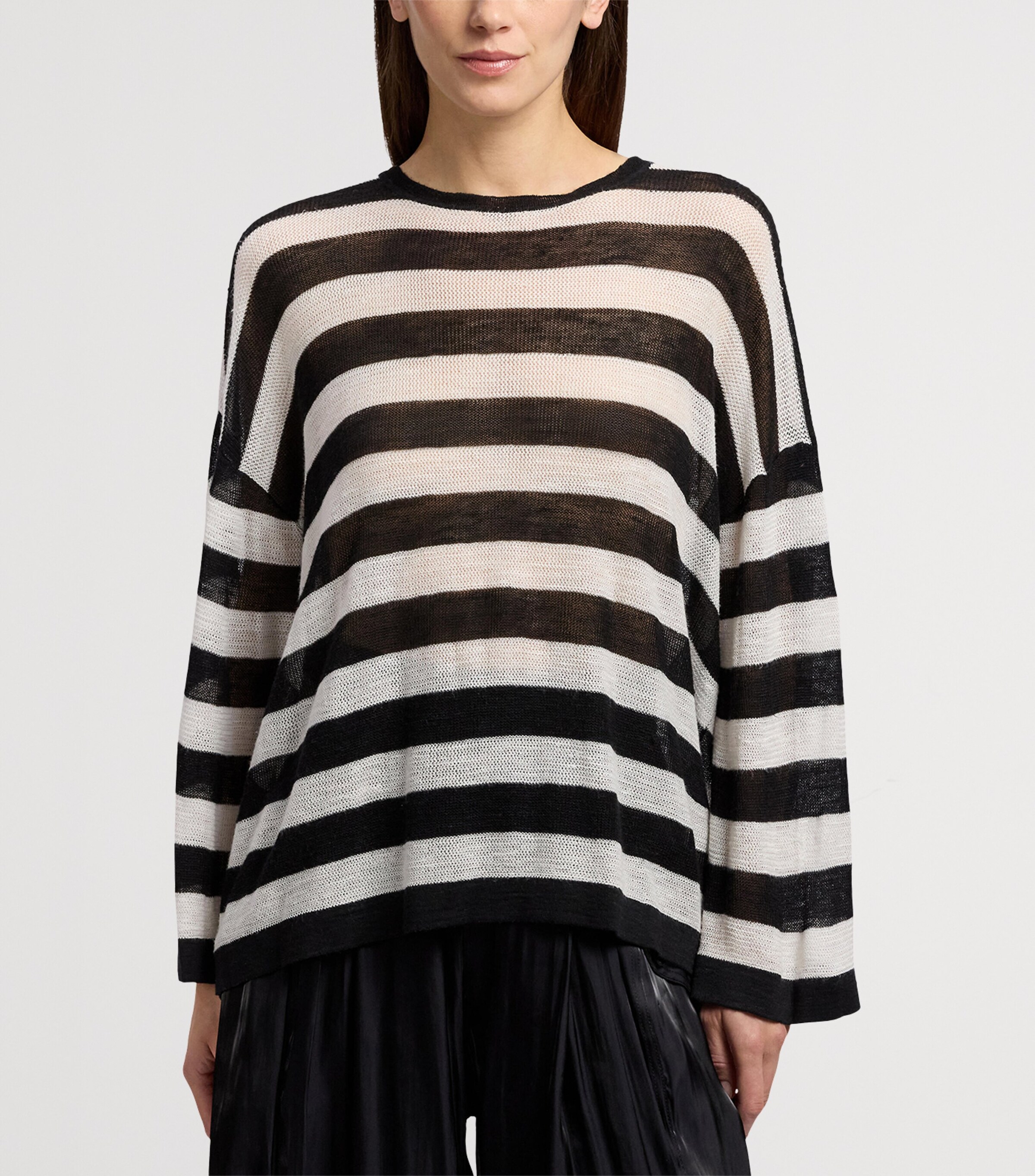 Ralph Lauren Collection Womens Mulberry Silk-Linen Stripe Sweater Black Image 10