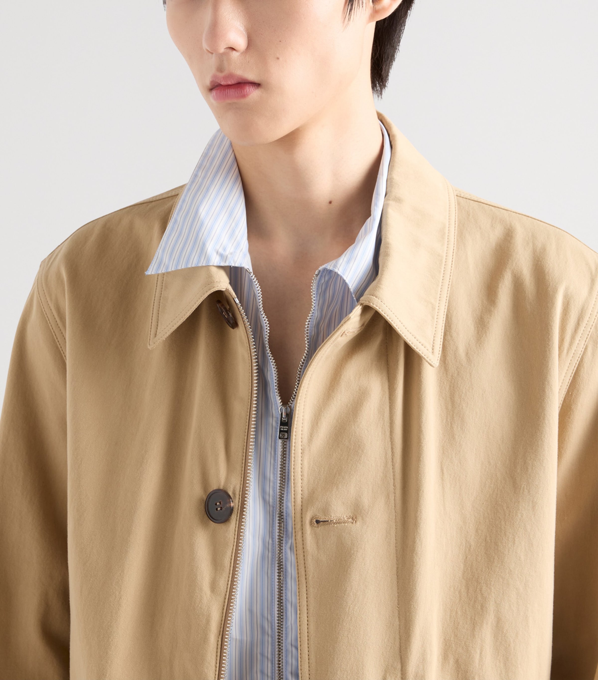 Prada Mens Cotton Collared Jacket Neutral Image 3