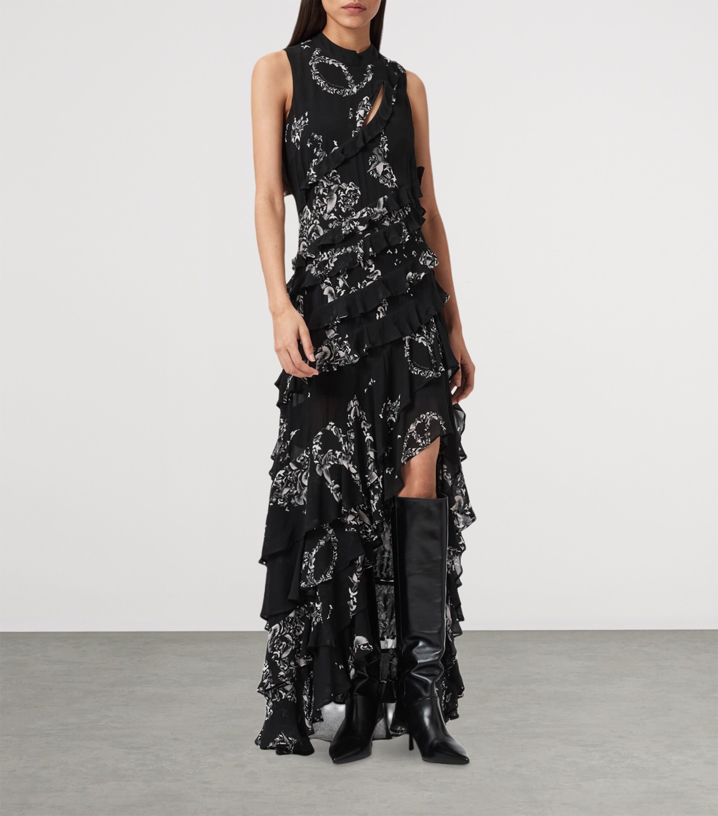 AllSaints Womens Printed Cady Maxi Dress Flight Black Image 2