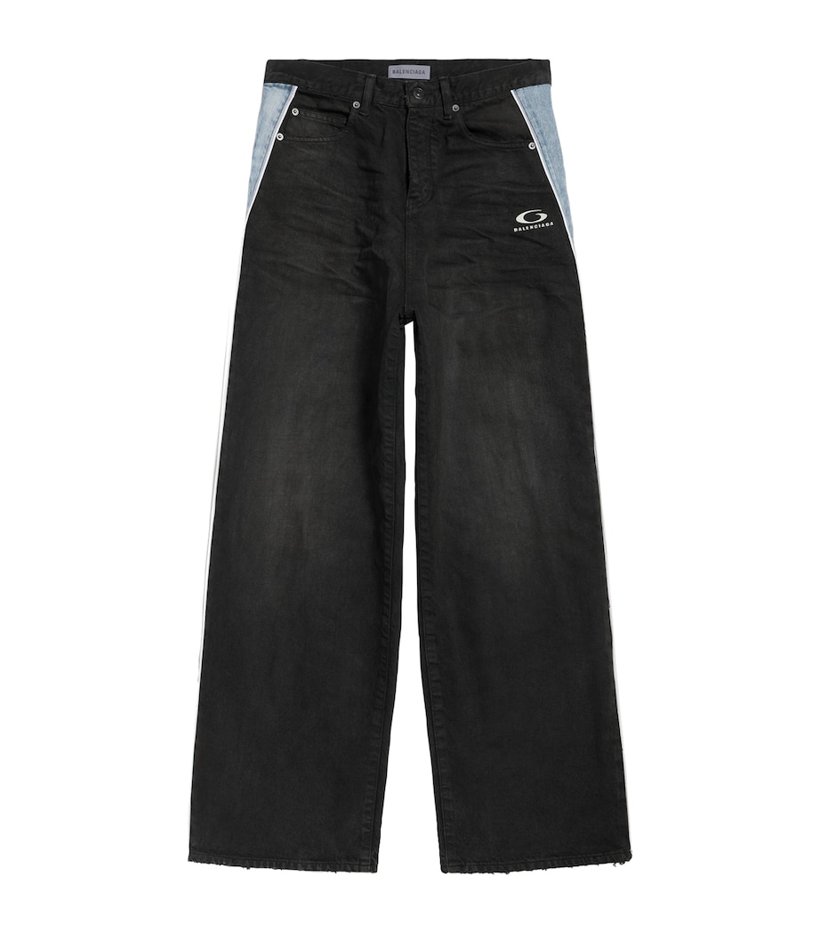 Balenciaga Mens Piping-Detail Wide-Leg Jeans Image 1