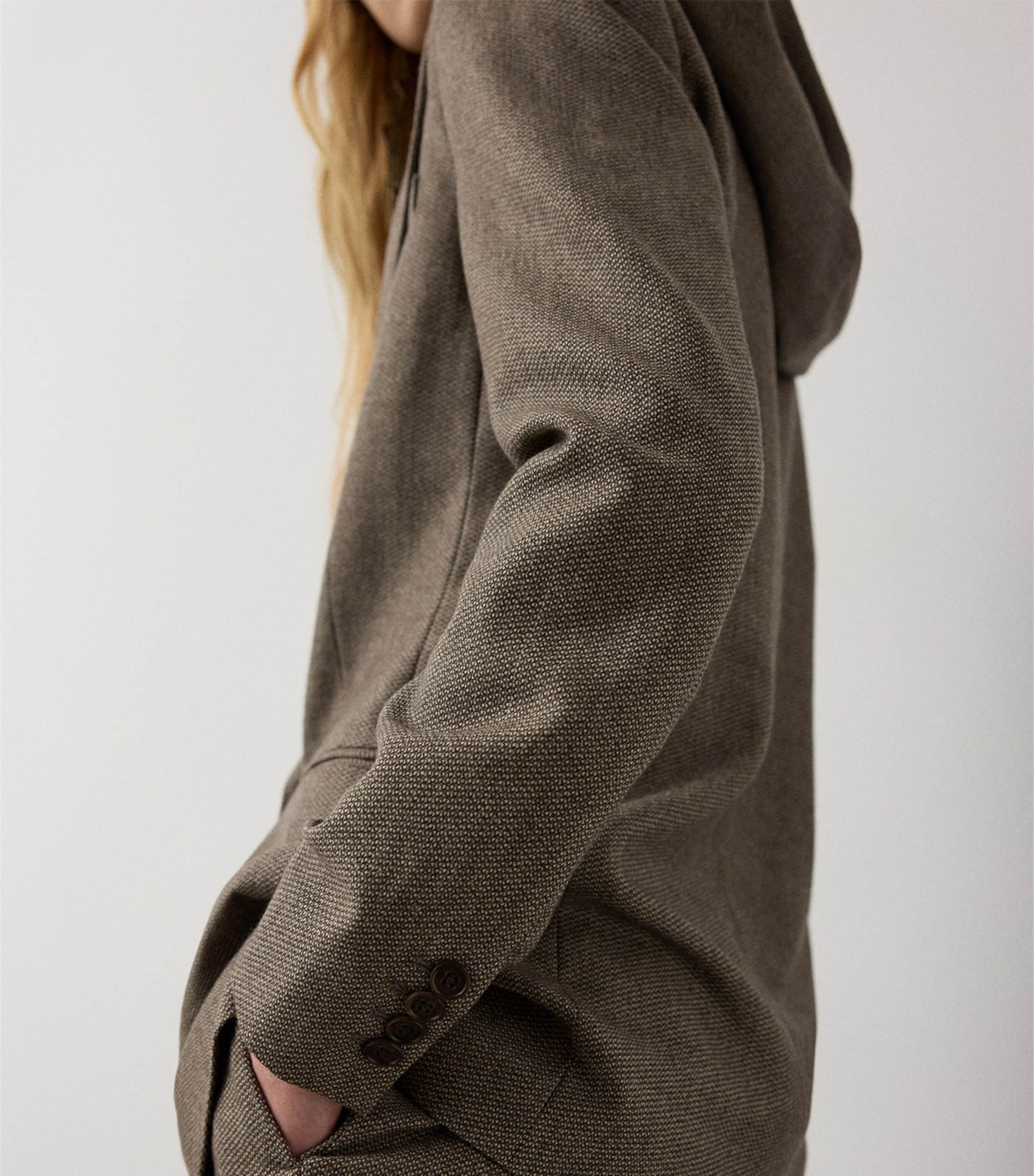 Ralph Lauren Collection Womens Wool Hooded Single-Breasted Blazer Taupe Multi Image 6