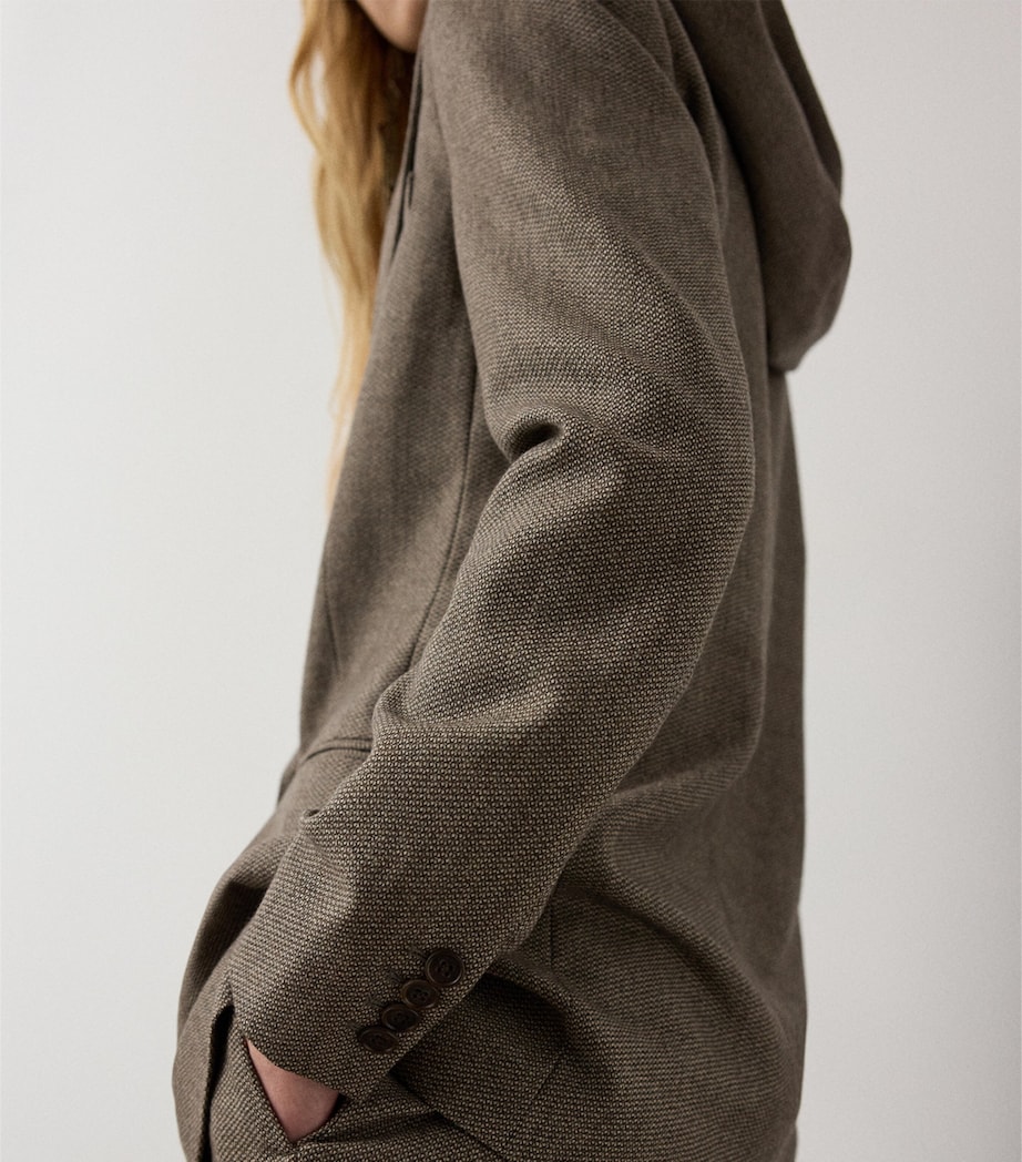 Ralph Lauren Collection Womens Wool Hooded Single-Breasted Blazer Taupe Multi Image 6