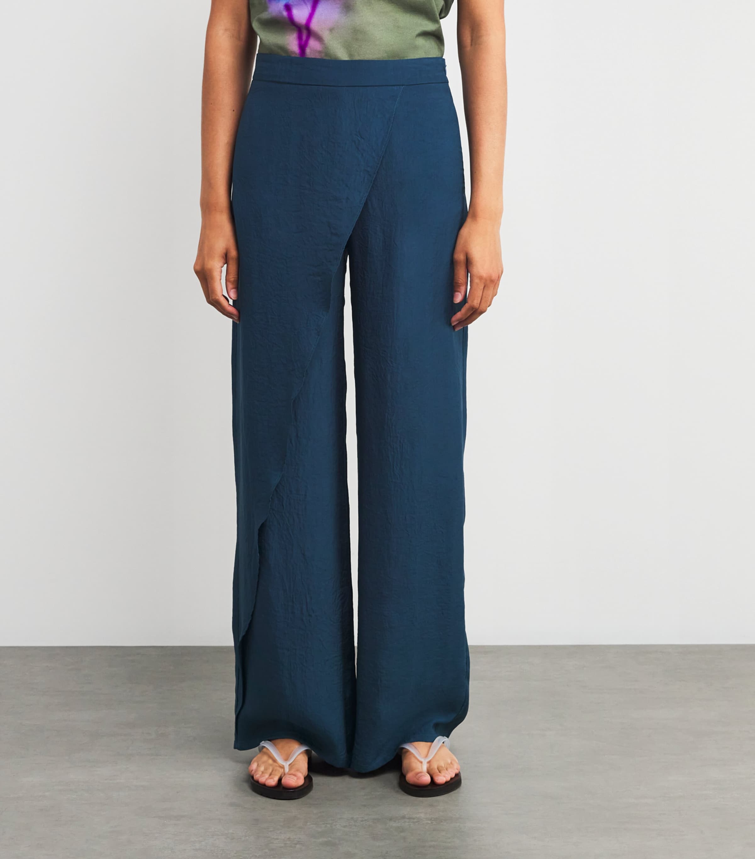 Drape-Detail Trousers NAVY Image 3