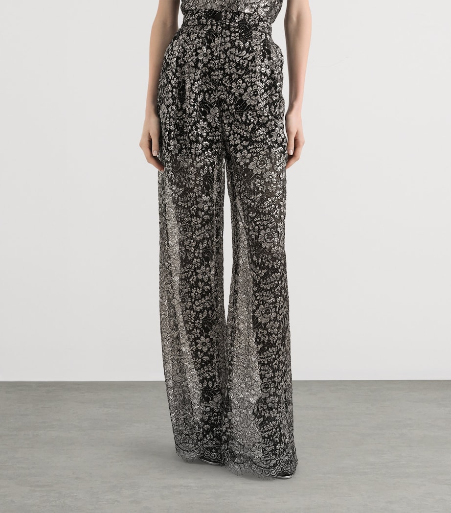Lamé Lace Wide-Leg Trousers S0998-SILV Image 4