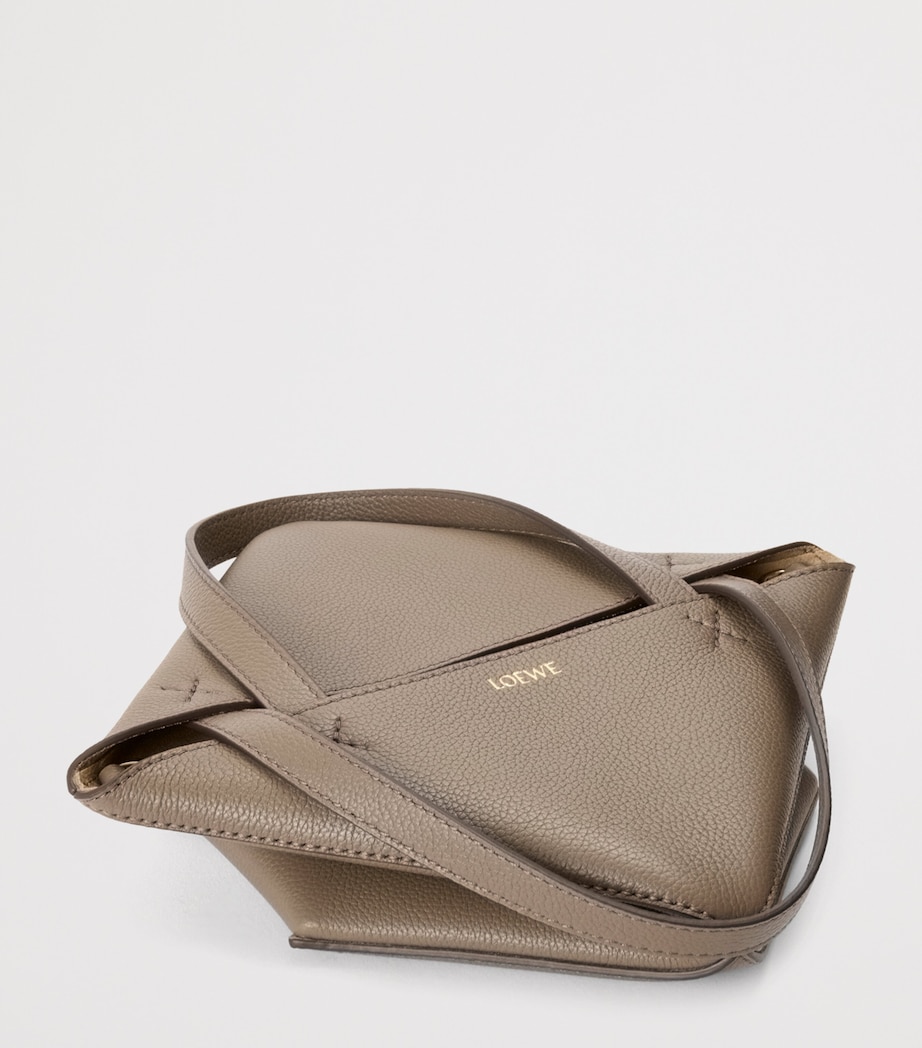 Mini Leather Puzzle Fold Tote Bag TAUPE Image 7