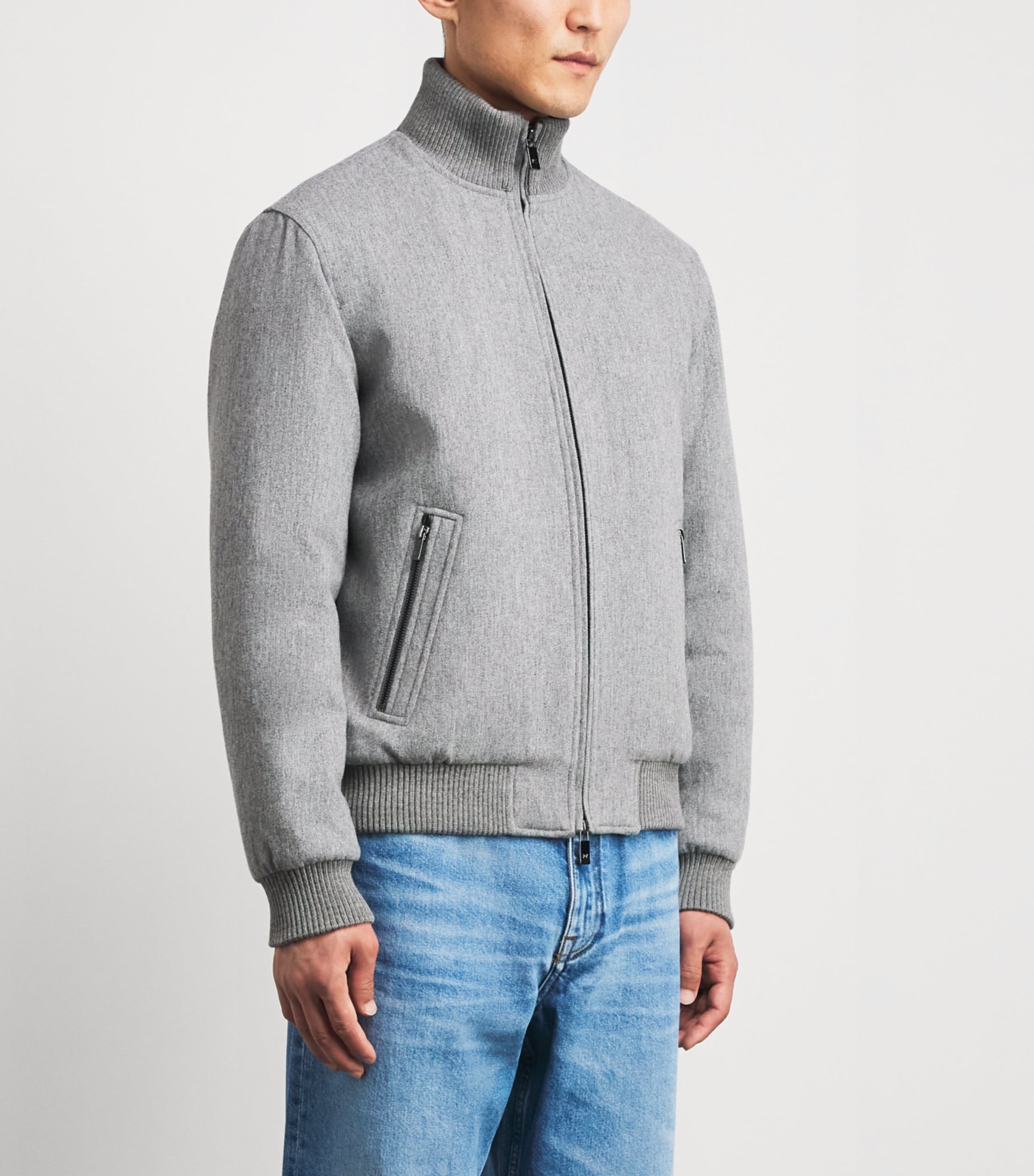 Pal Zileri Mens Wool-Blend Padded Bomber Jacket Light Grey Image 4