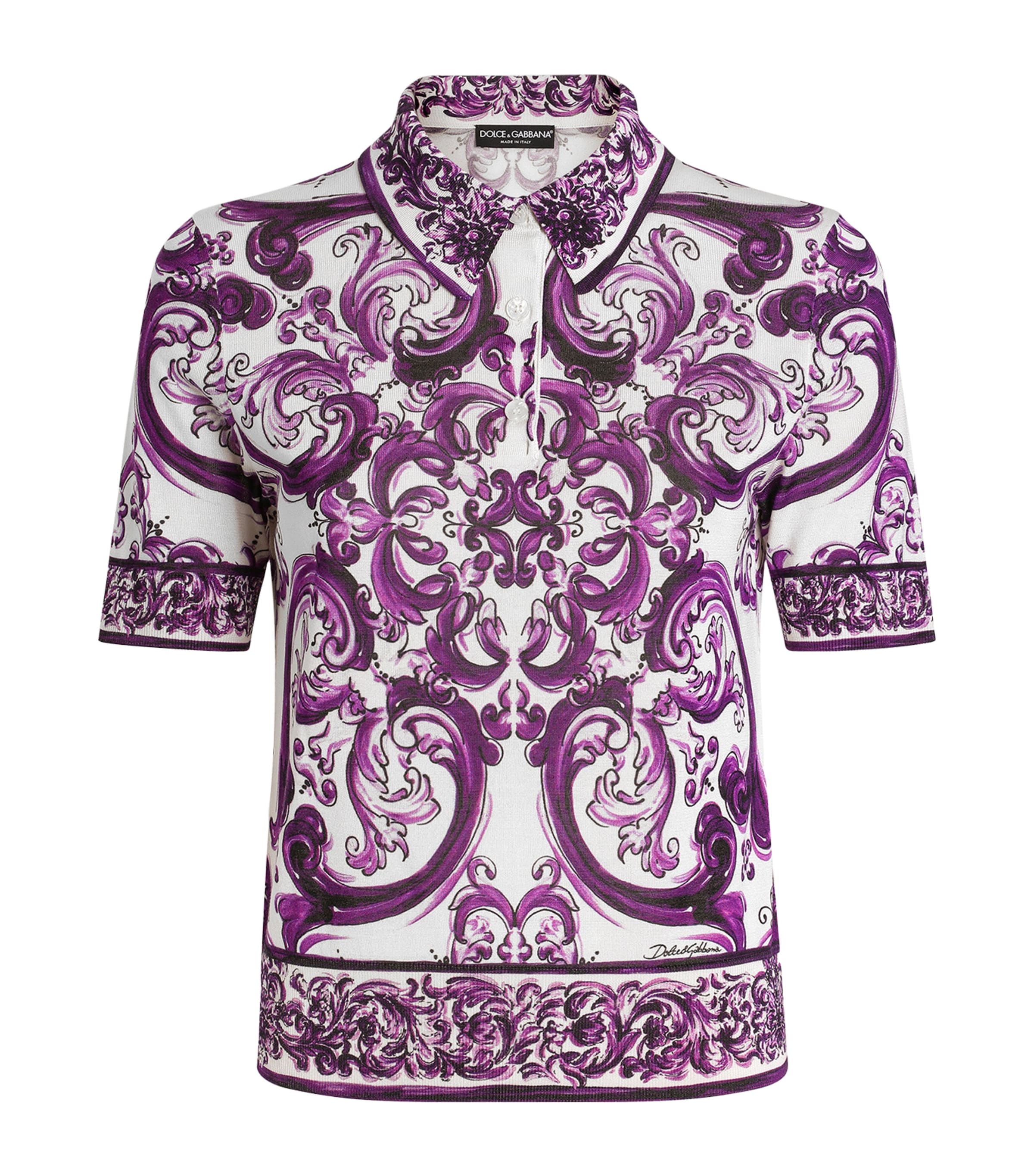Dolce & Gabbana Silk Majolica Print Polo Shirt In Multi