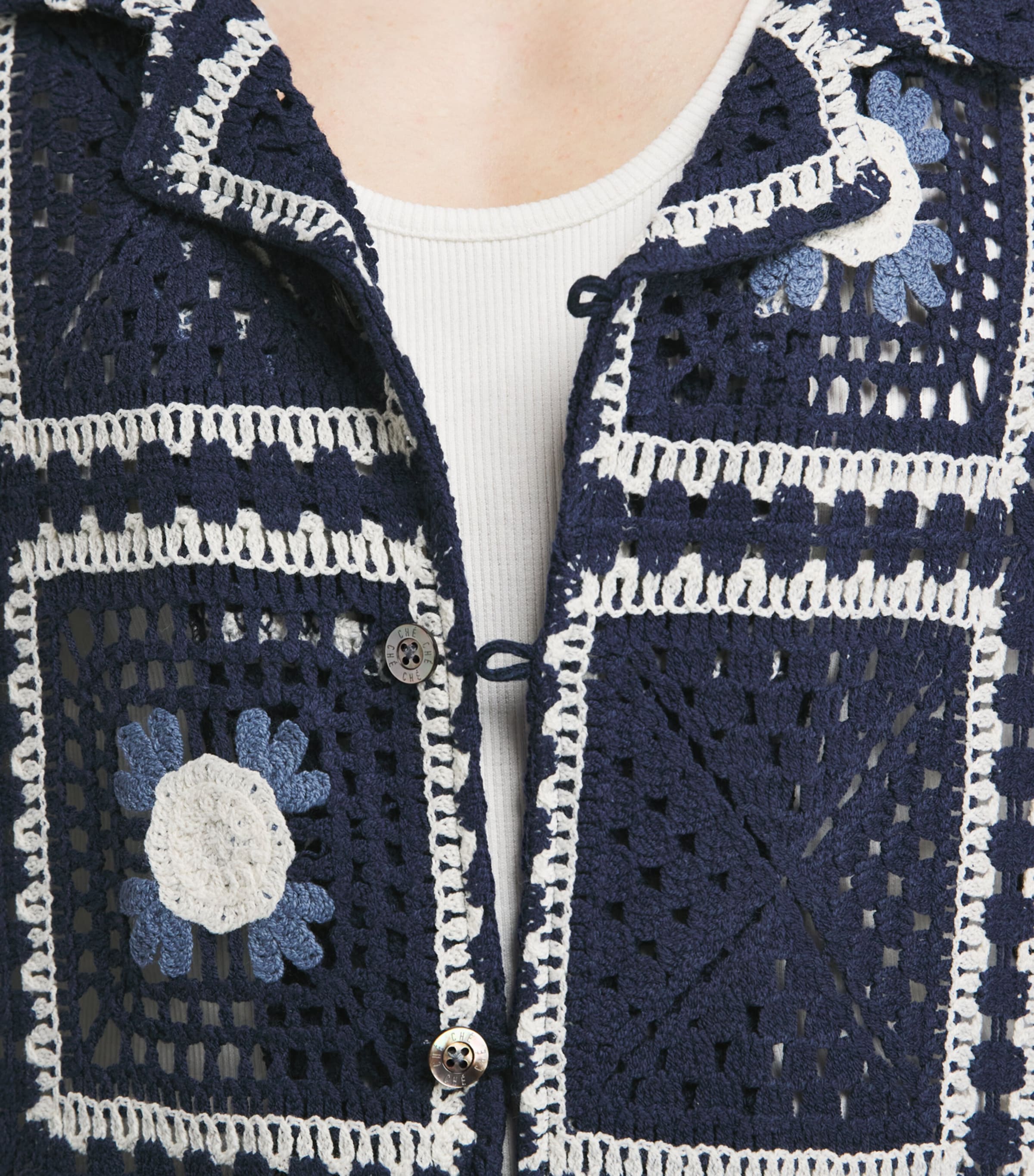 CHÉ Mens Crocheted Tejer Shirt Navy Image 3