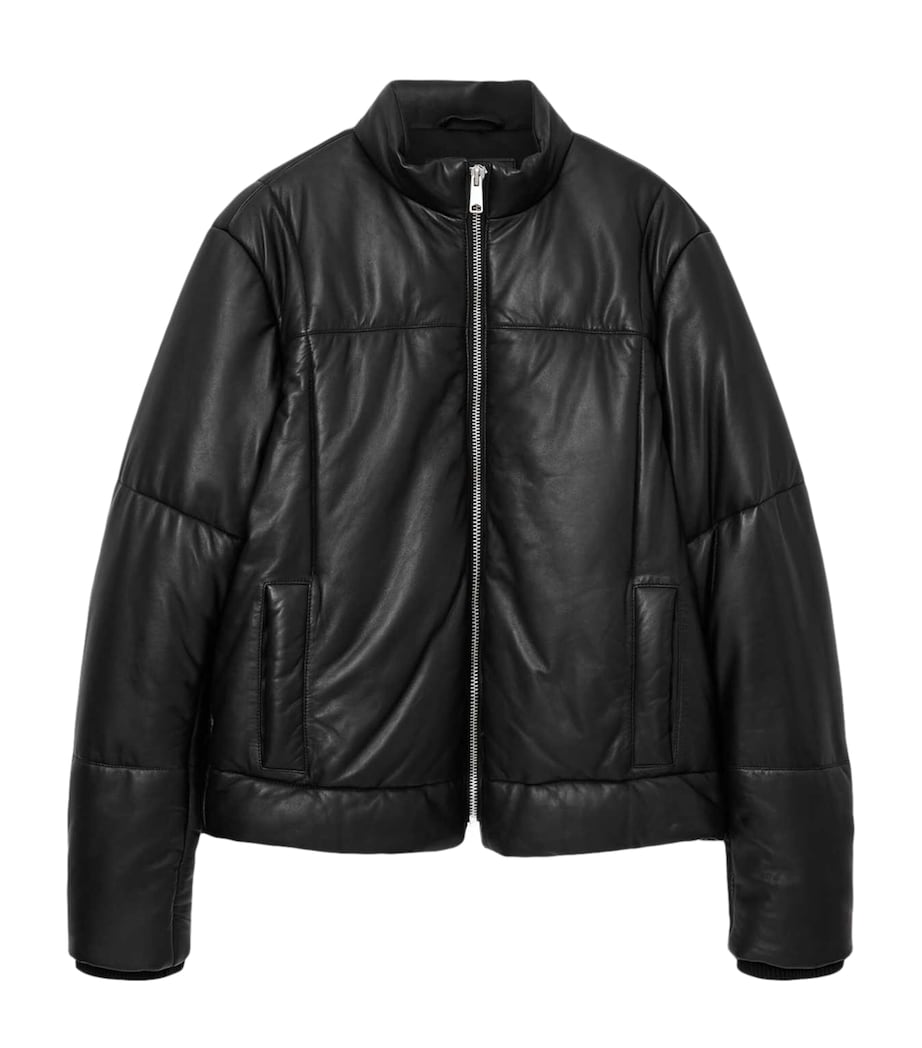 Leather Furse Puffer Jacket BLACK Image 1