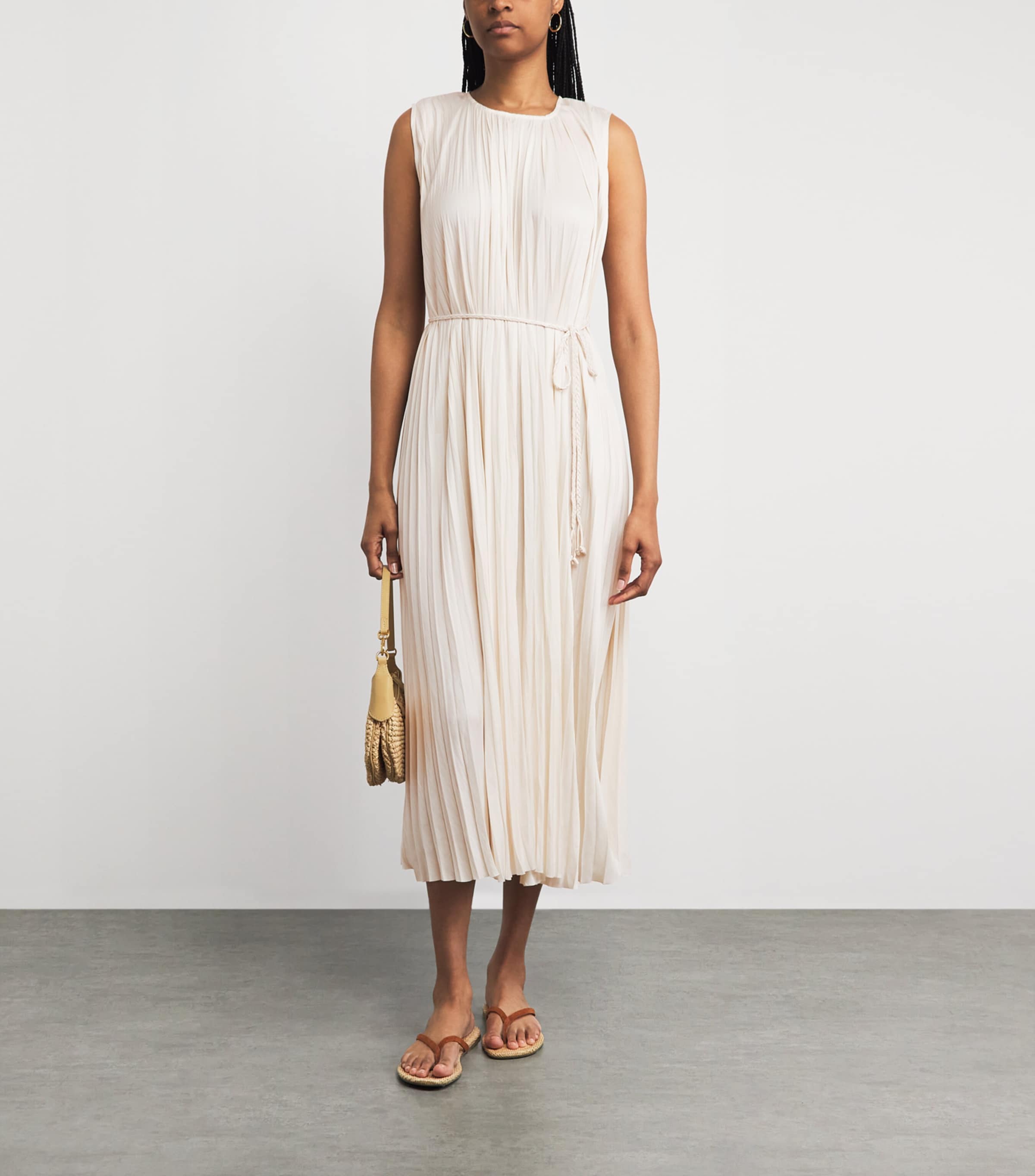 Ulla Johnson Womens Satin Pleated Fianna Midi Dress Cowrie Image 2