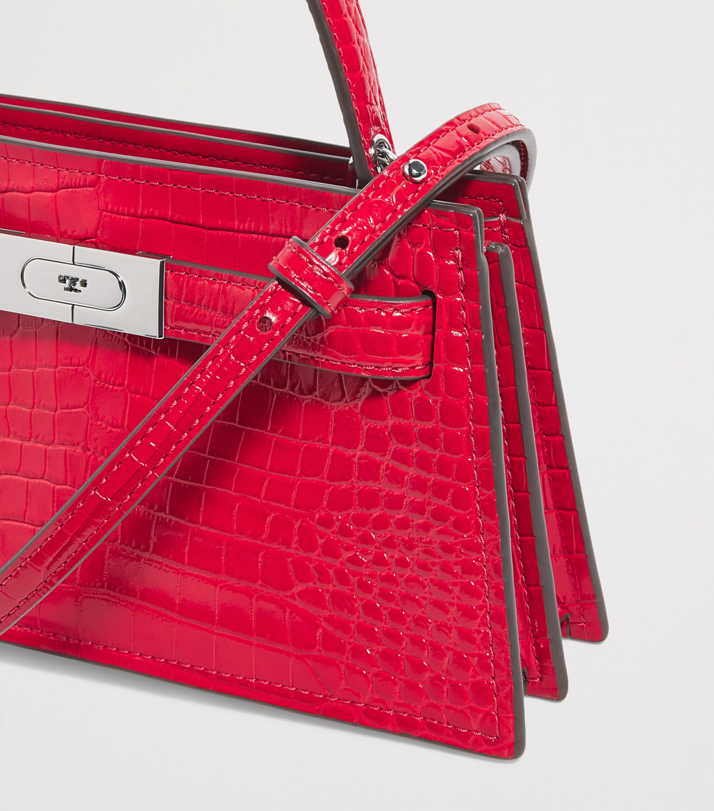 Tory Burch Mini Croc Leather Lee Radziwill Top-Handle Bag Red Sky Image 4