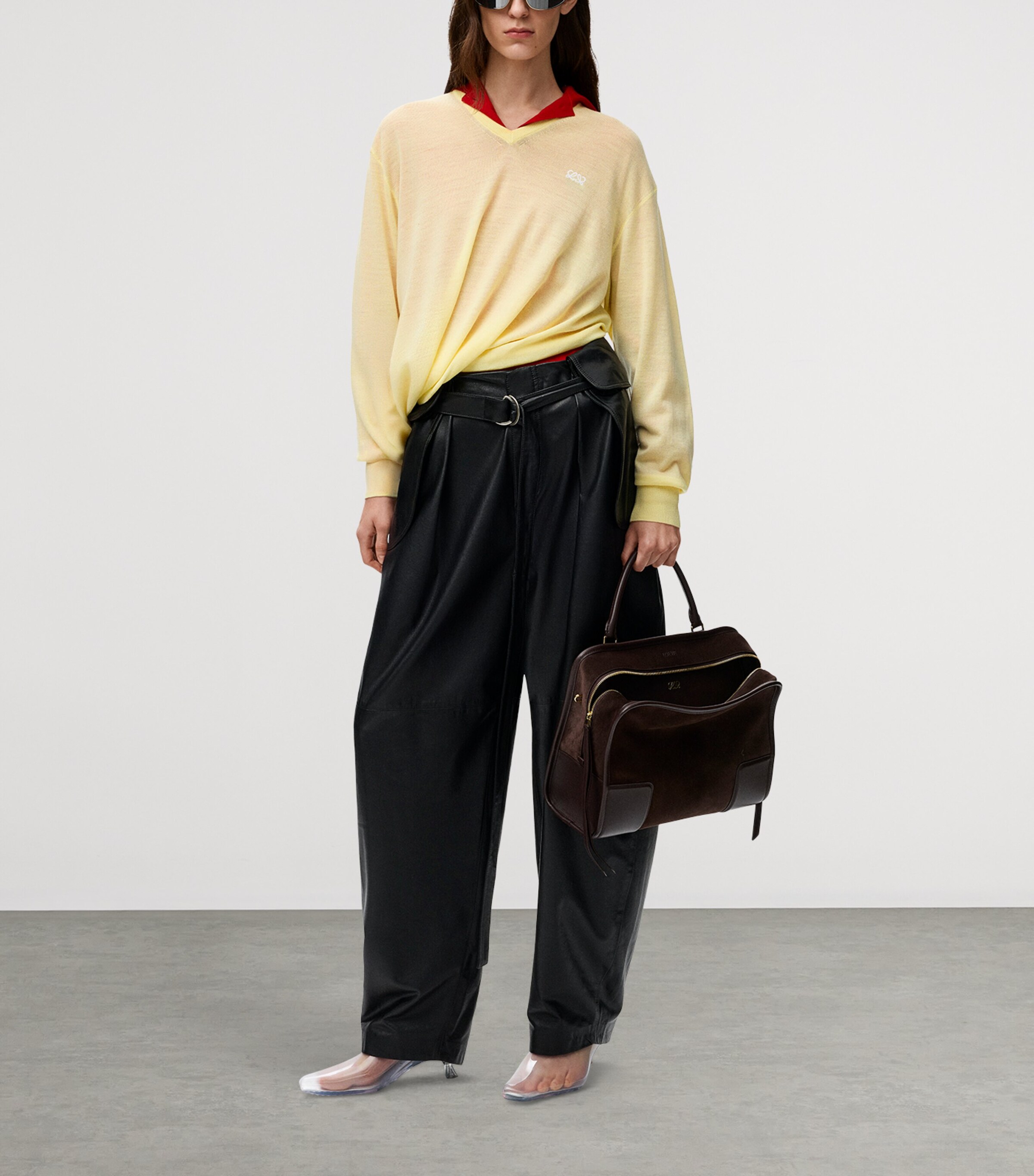 LOEWE Womens Wool-Blend V-Neck Sweater Light Yellow Image 2