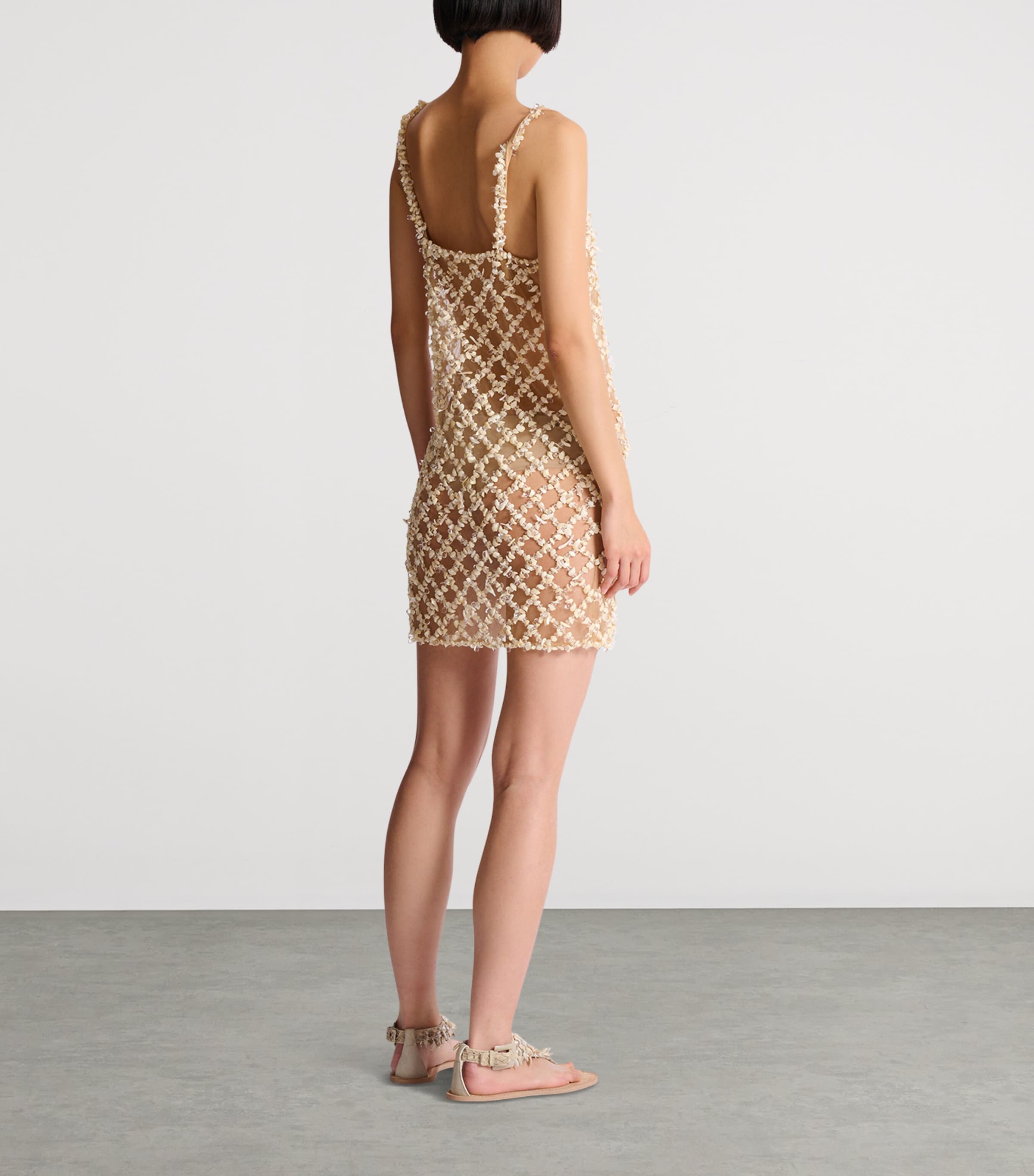Balmain Womens Embellished Mesh Mini Dress Gxh Coquillage Image 3