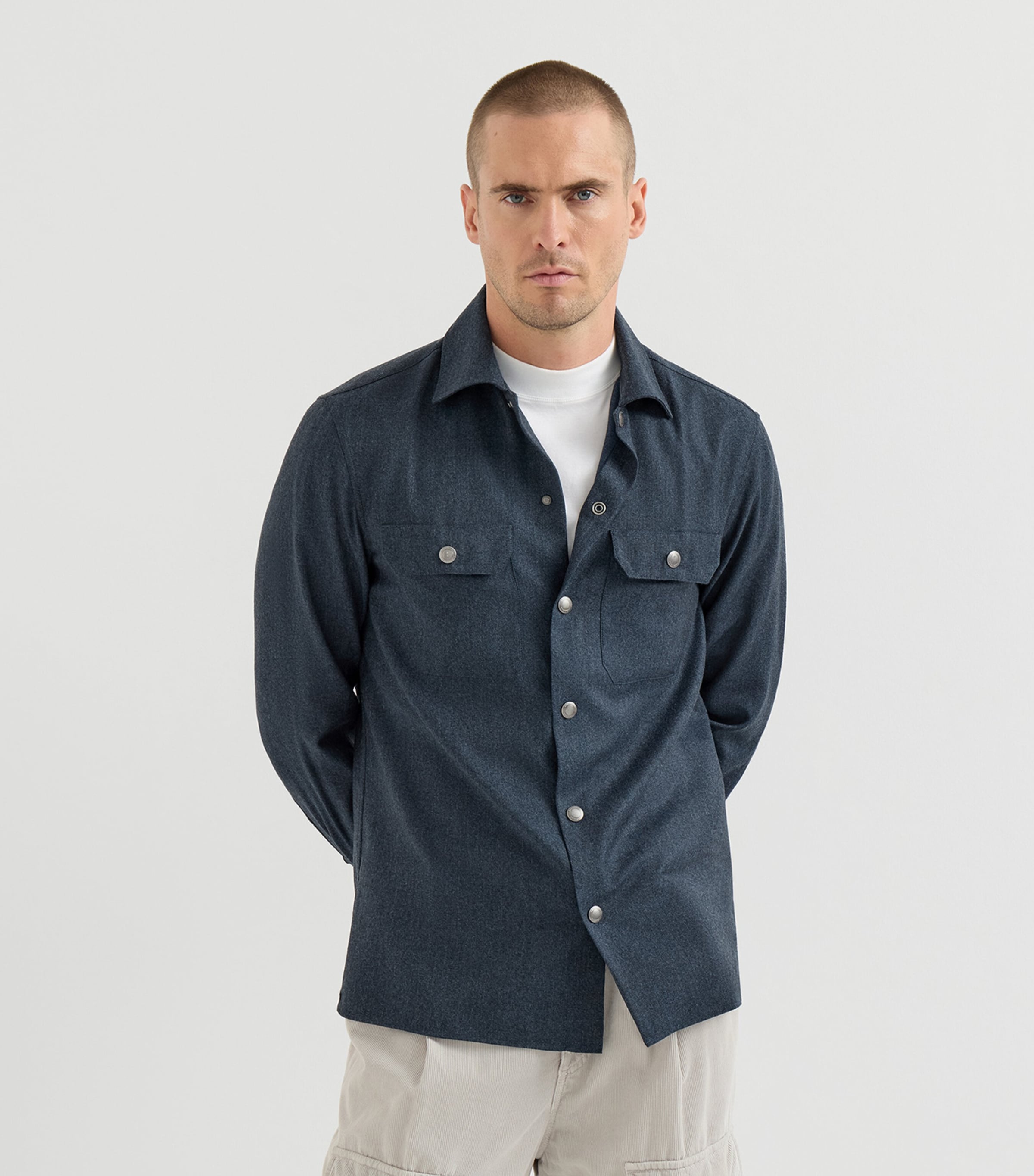 Brunello Cucinelli Mens Virgin Wool Flannel Overshirt Denim Image 2