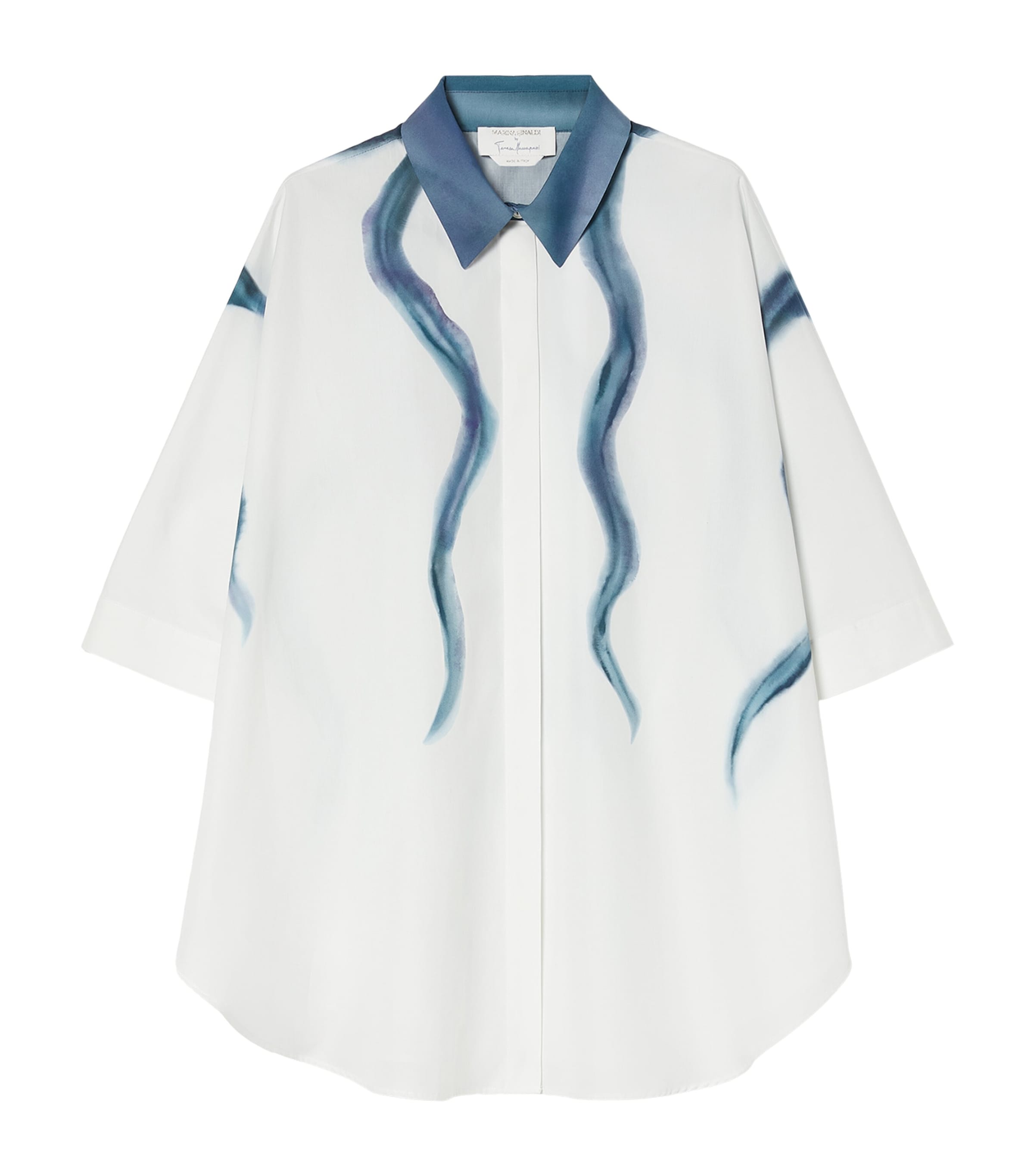 Marina Rinaldi Womens Cotton Printed Short-Sleeve Shirt Ice Image 1