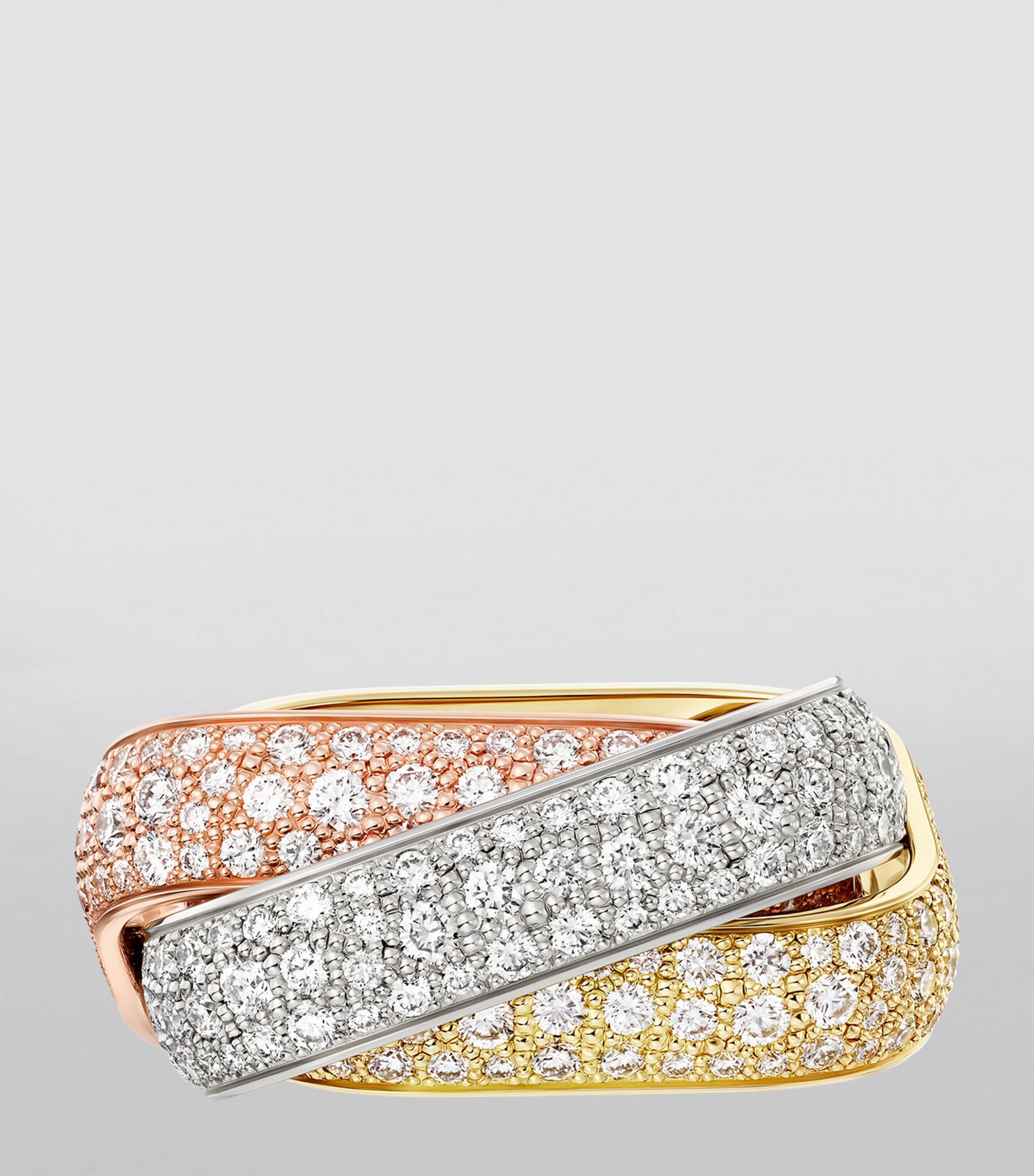 Large Yellow, White, Rose Gold and Diamond Trinity Ring MIXED GOLD Image 3