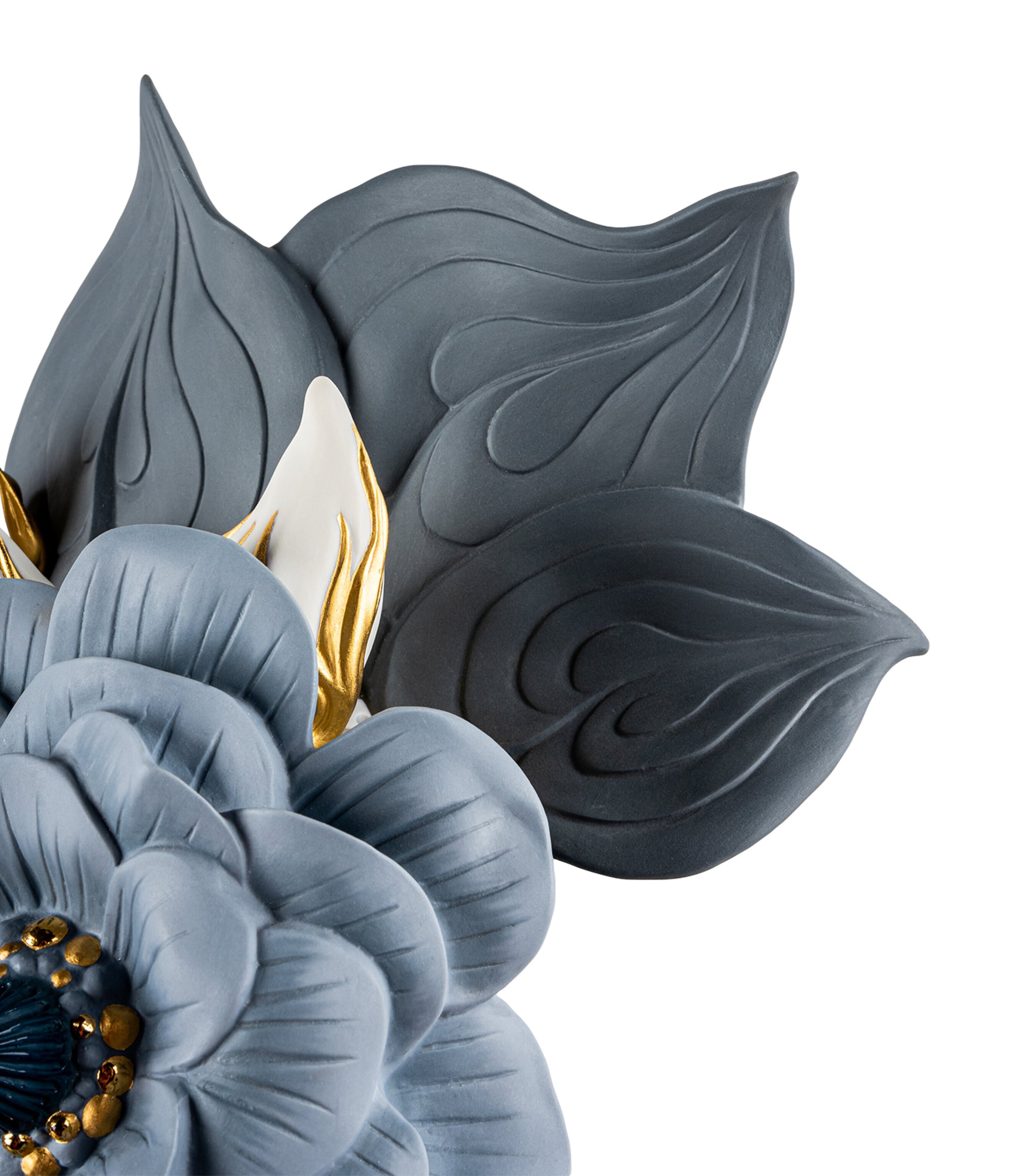 Porcelain Vase with Flowers Figurine (44cm) WHITE & BLUE Image 3