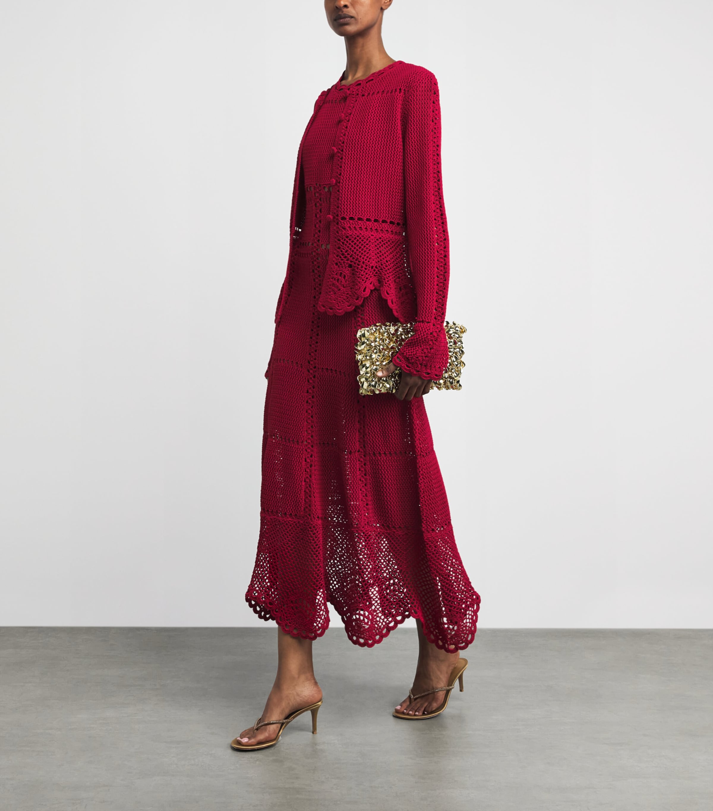 Erdem Womens Cotton Crochet Maxi Dress Ruby Red Image 2