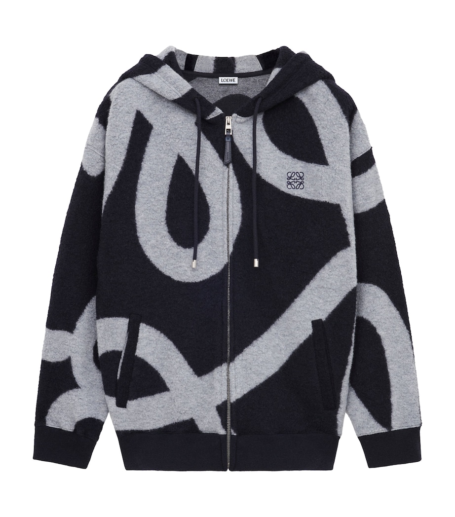 LOEWE Mens Wool-Cotton Anagram Zip-Up Hoodie Navy/grey Image 1