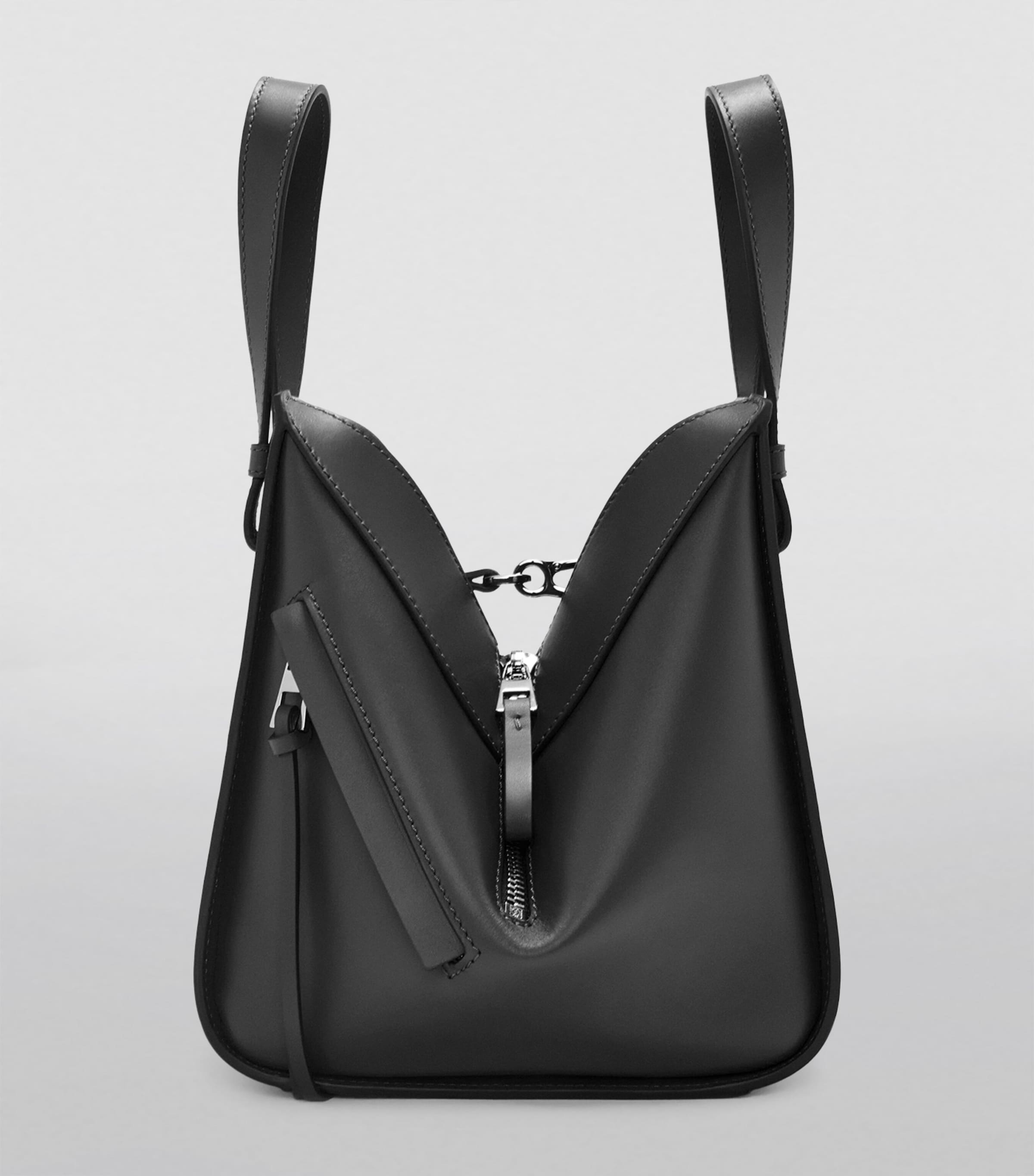 Leather Compact Hammock Top-Handle Bag BLACK Image 5