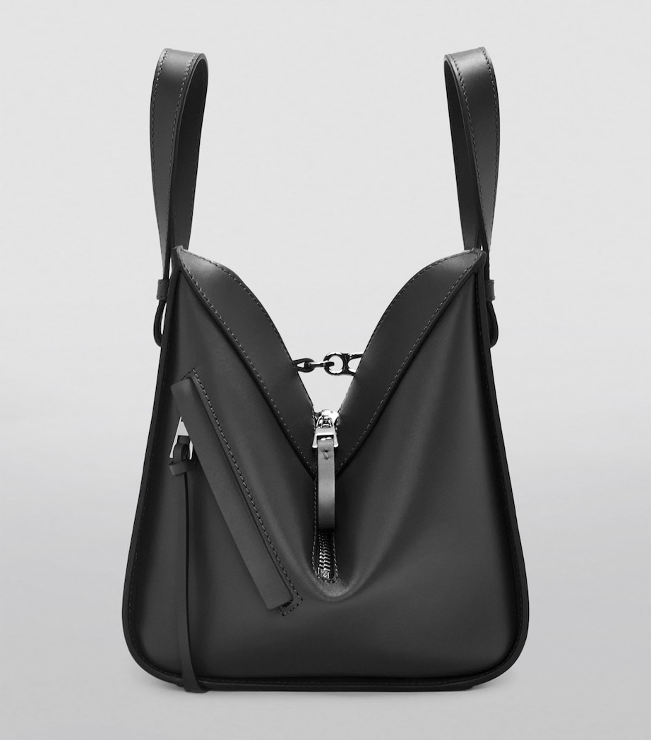 Leather Compact Hammock Top-Handle Bag BLACK Image 5