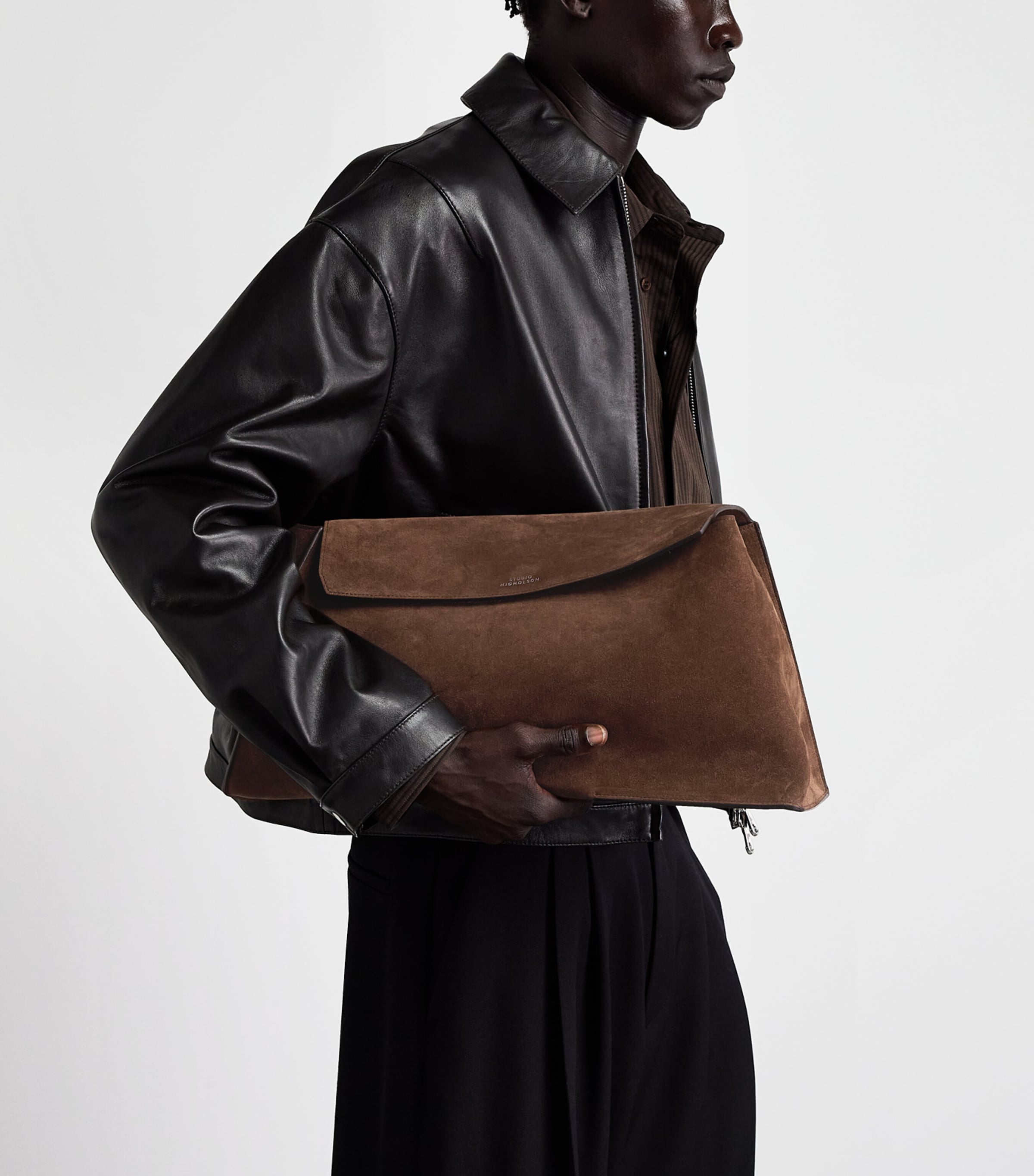 Studio Nicholson Suede Shiboru Shoulder Bag Cocoa Image 2
