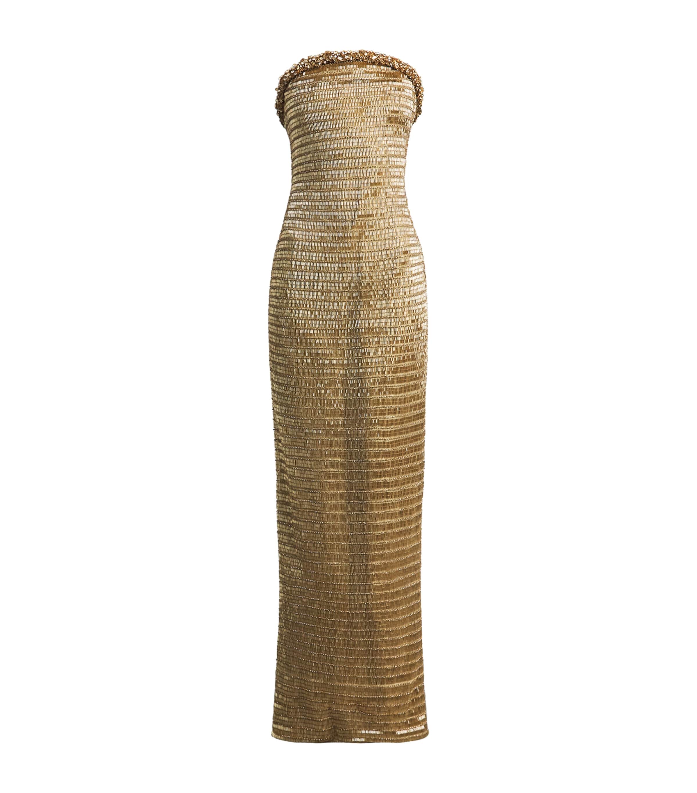Marmar Halim Embellished Strapless Gown In Gold