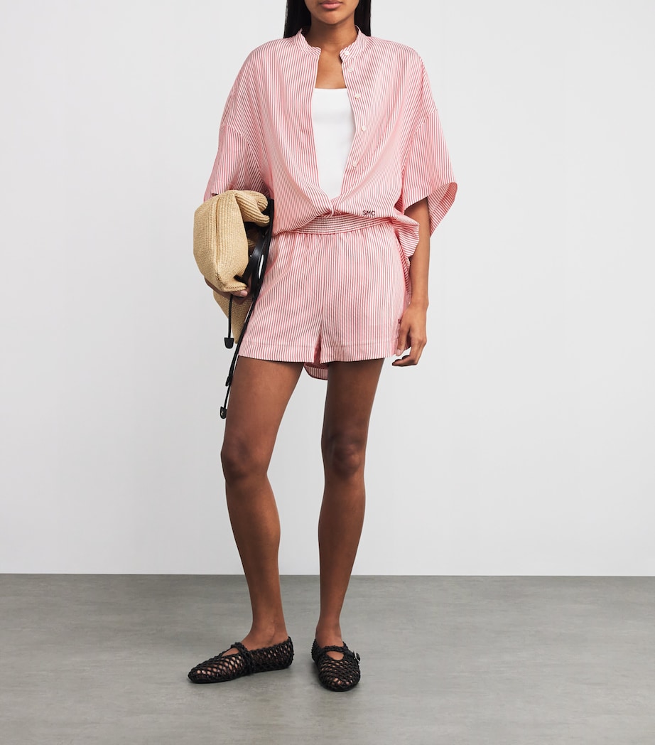 Silk Stripe Monogram Shorts 8555 WHITE/RED Image 2