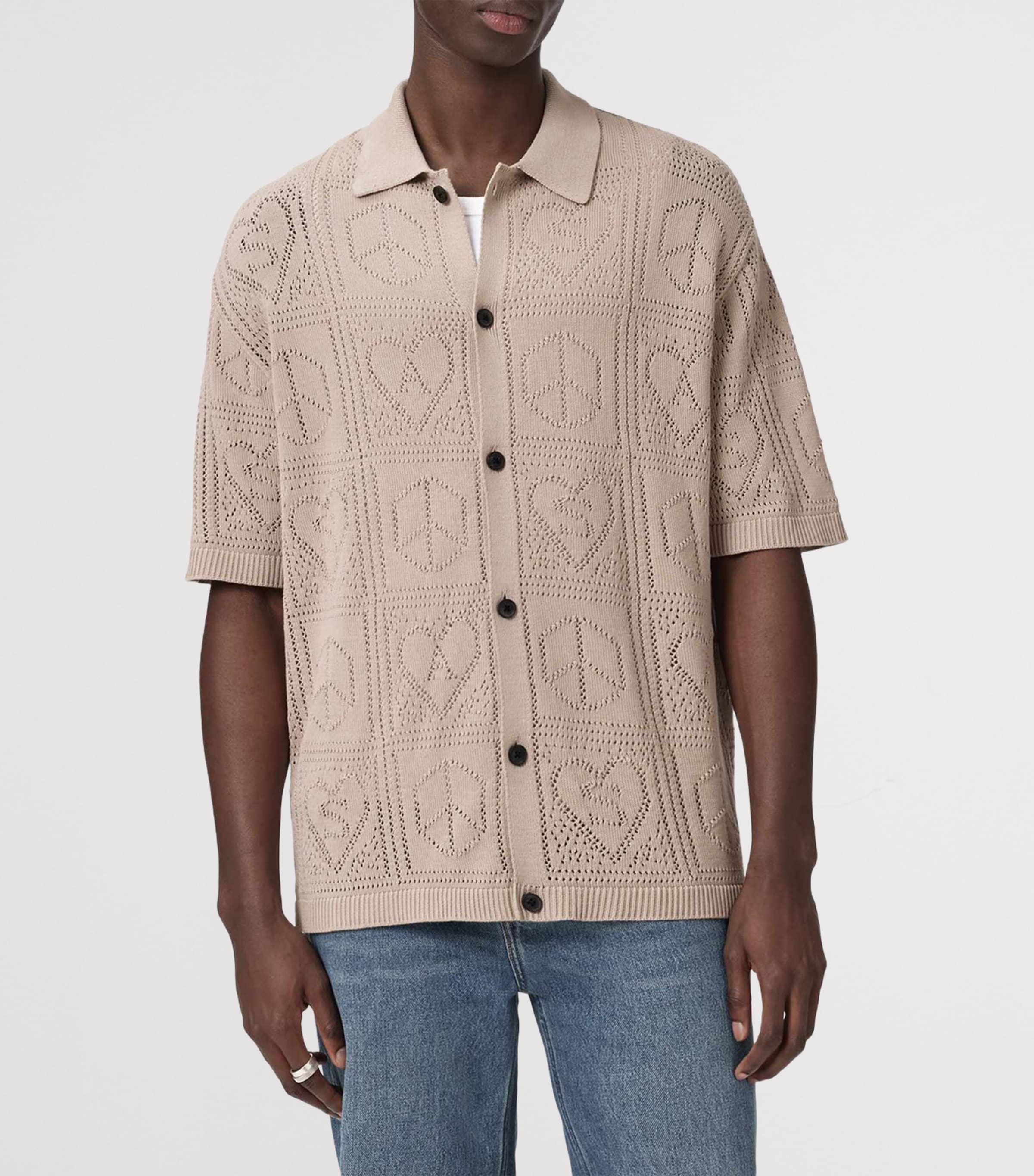 AllSaints Mens Organic Cotton Knitted Shirt Sand Taupe Image 3