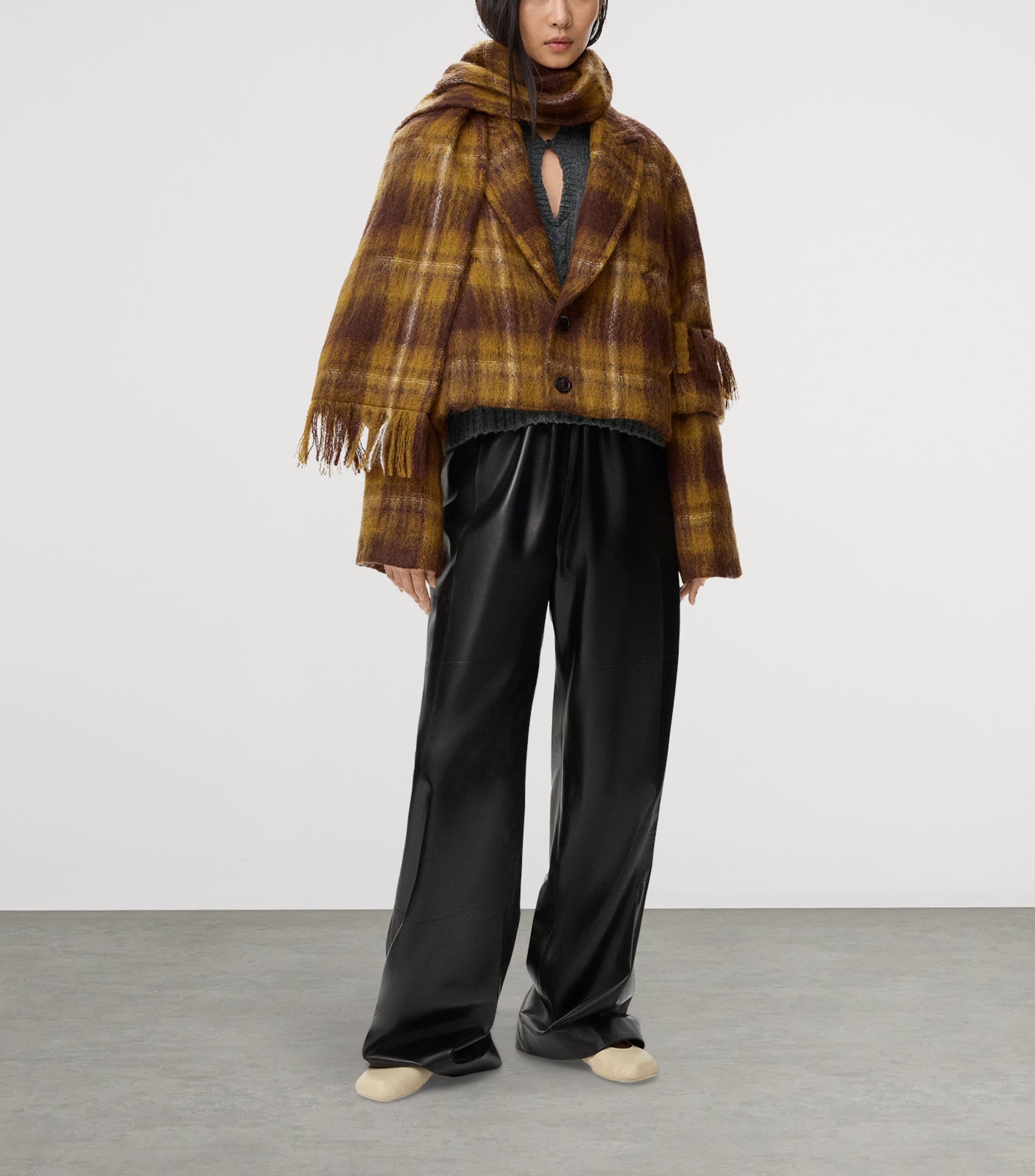 Mohair-Wool Scarf-Detail Check Coat YELLOW/MULTICOLOR Image 3