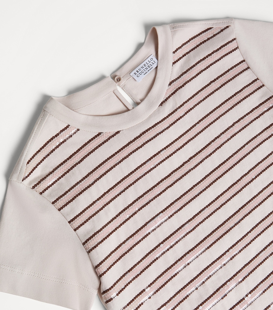 Brunello Cucinelli Kids Cotton Embellished Stripe T-Shirt (4-6 Years) Image 3