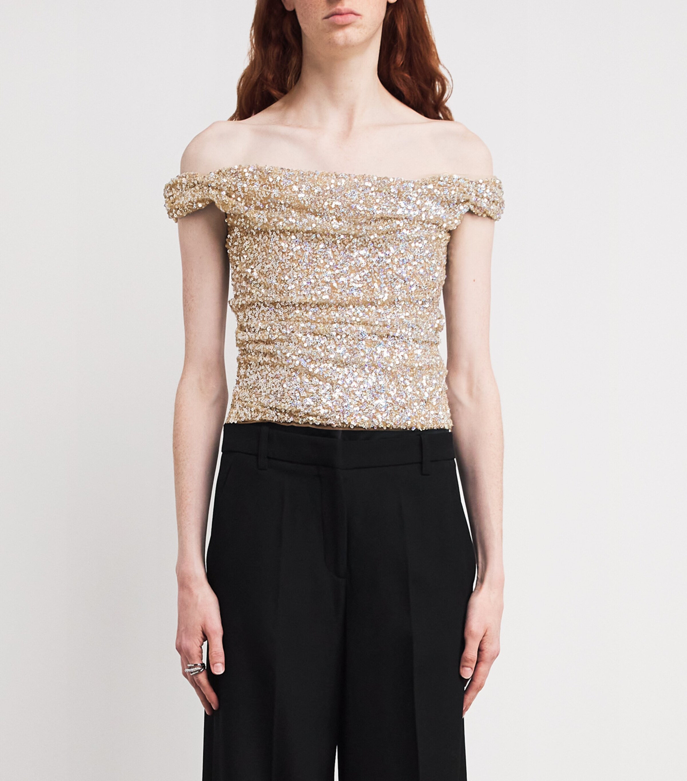 Sequinned Off-The-Shoulder Mina Top MULTI-BEIGE GOLD Image 3