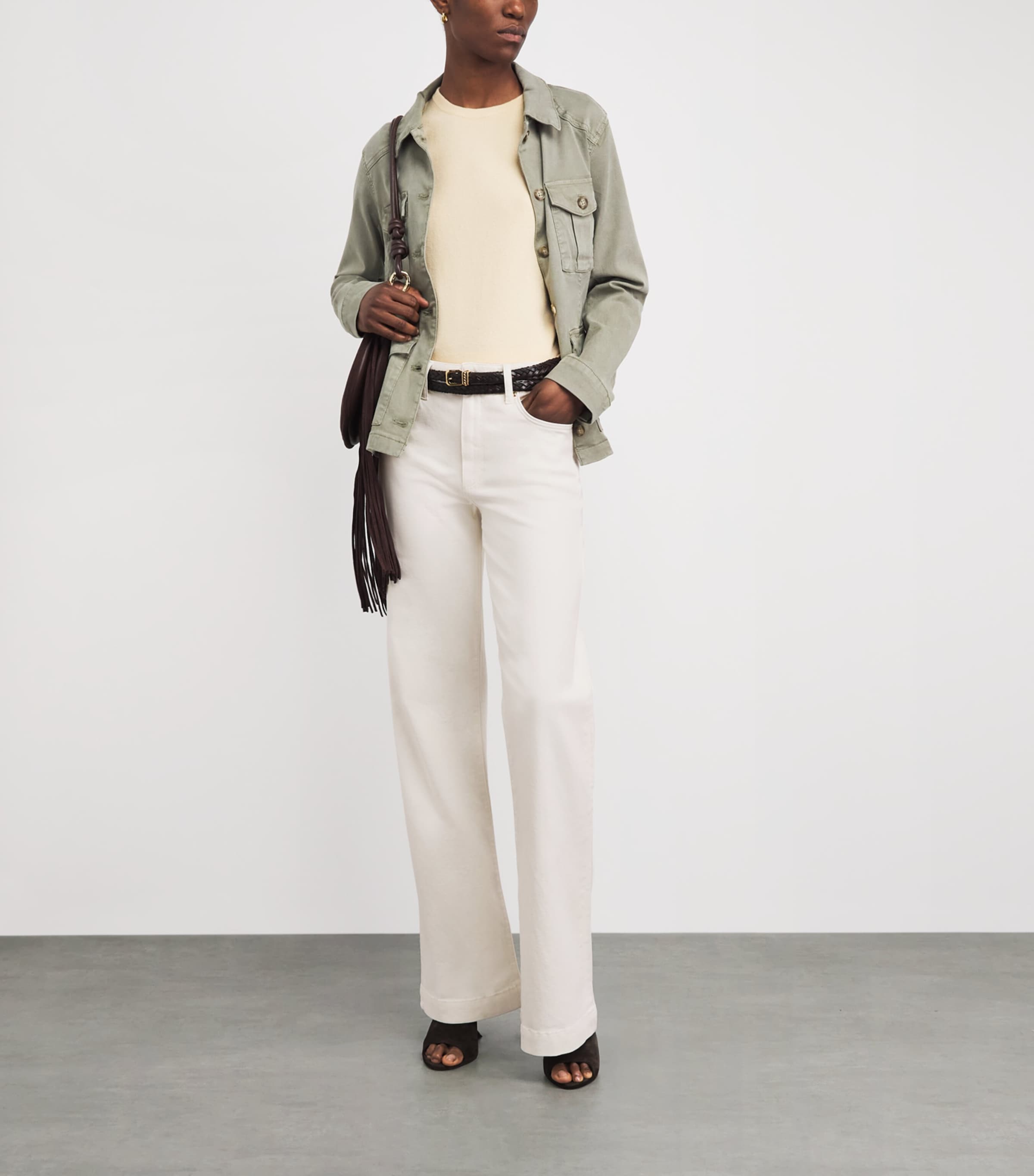 PAIGE Womens Leenah Wide-Leg Jeans Tonal Ecru Image 2