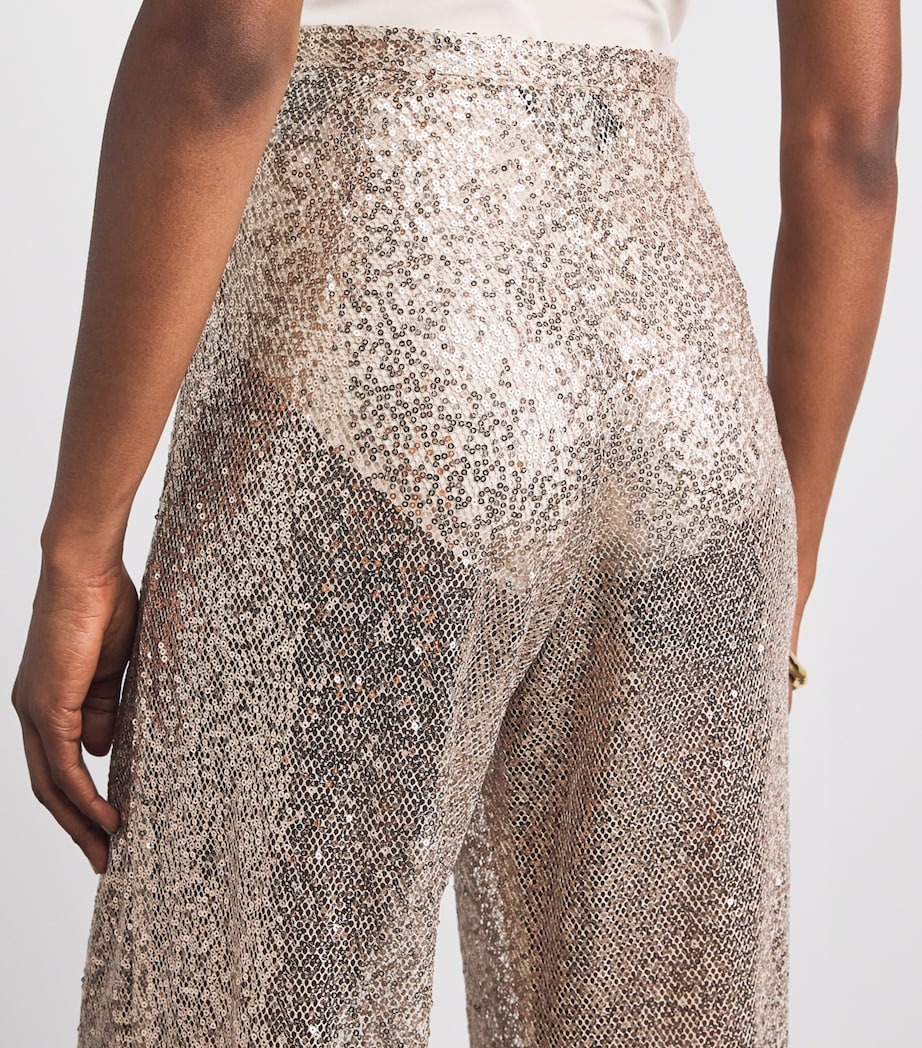 Taller Marmo Womens Sequin Marlene Disco Trousers White Sand Image 3