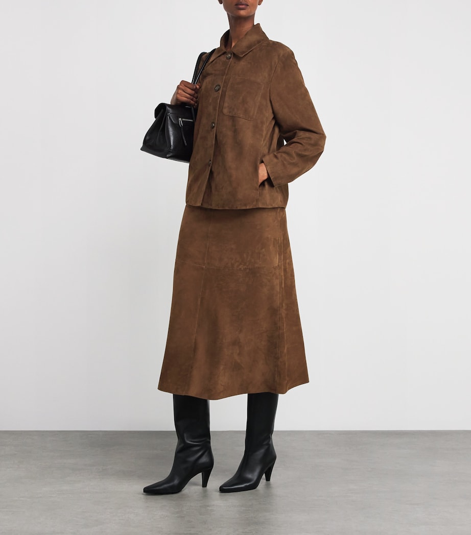 Suede Midi Skirt DARK BROWN Image 2